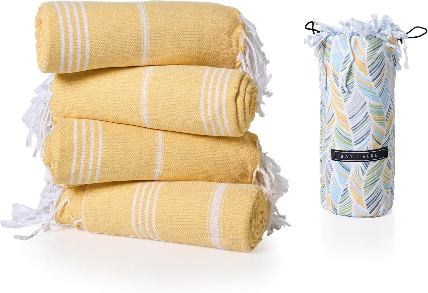 BAY LAUREL Turkish Beach Towel with Travel Bag 39 x 71 Quick Dry Sand Free Lightweight Large Oversized Towels Light - Pack of 4 (Pack of 4 - Dandelion with Floral Bag)