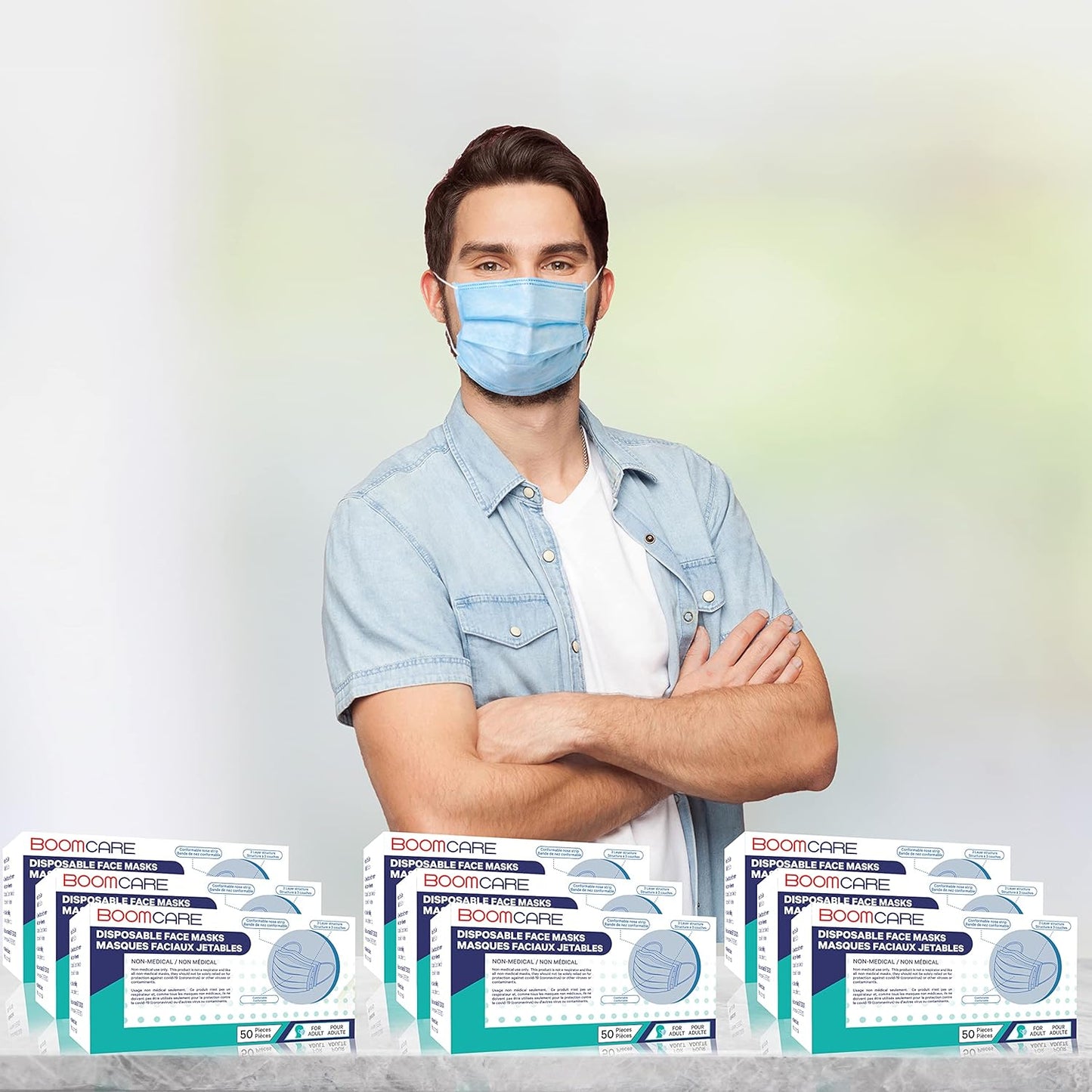 2000 Bulk Blue Disposable Face Masks Level 2 Non Woven Thick 3-Layers Breathable Facial Masks with Adjustable Earloop, Mouth and Nose