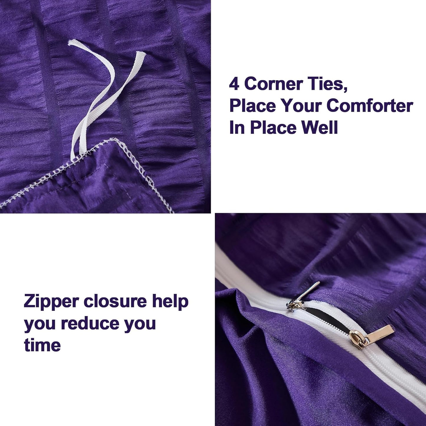 AveLom Dark Purple Duvet Cover Full(80 x 90 inches), 3 Pieces (1 Duvet Cover, 2 Pillow Cases),Seersucker Tripe Soft Washed Microfiber Textured Duvet Cover Set with Zipper Closure, Corner Ties