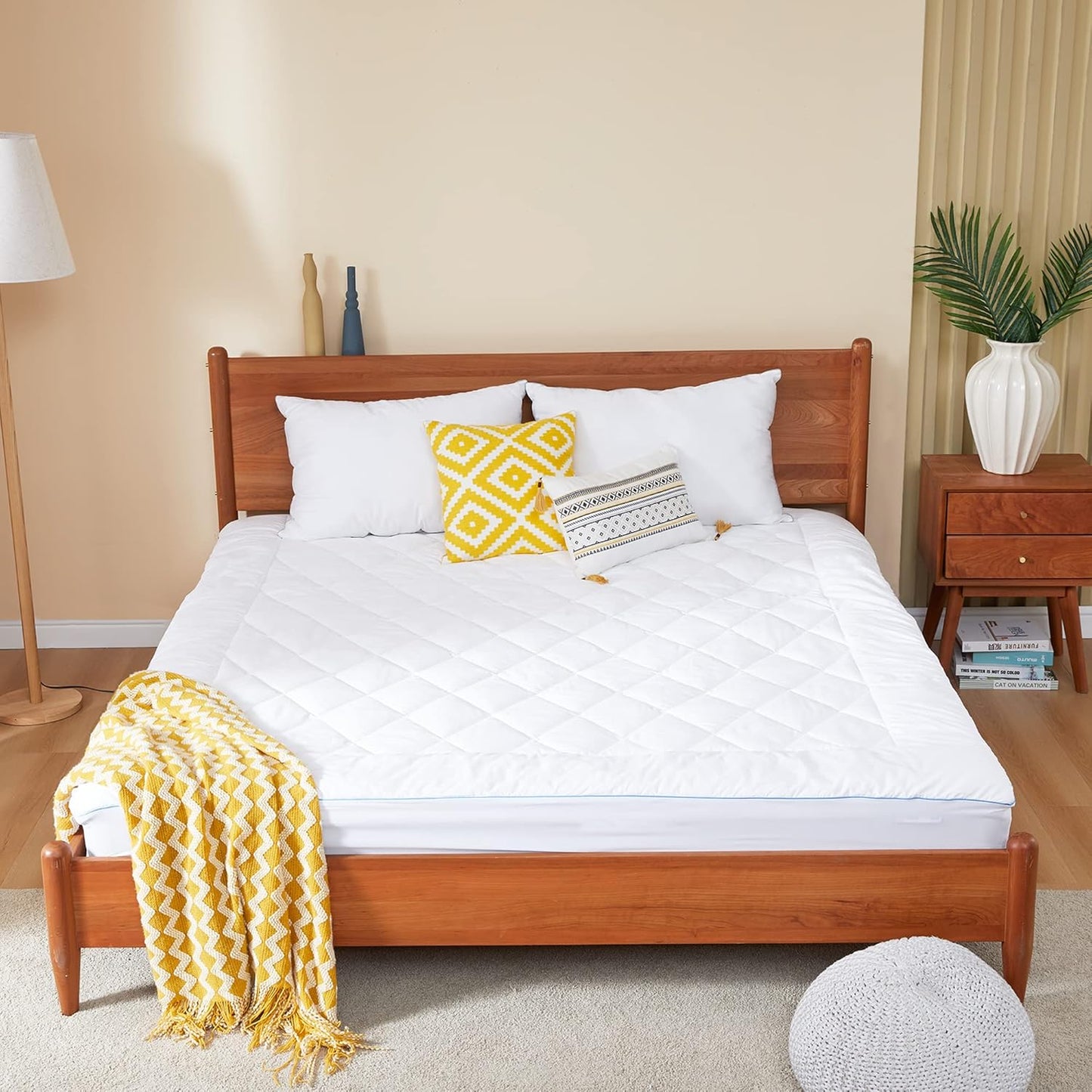Full Mattress Pad Cotton Mattress Pad Cover Quilted Mattress Cover 18-22" Deep Pocket Mattress Protector Full Size Thin Down Alternative Filling Noiseless & Breathable