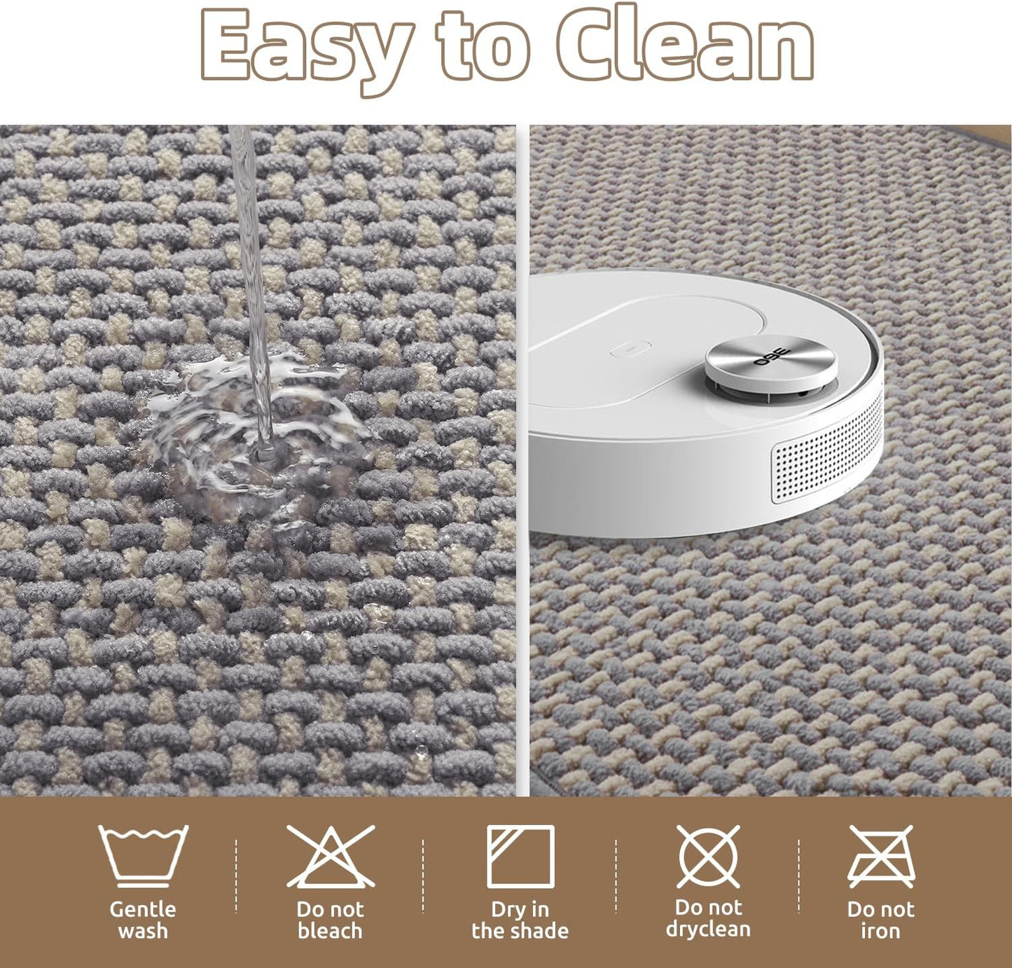 PADOOR-Bath Mat-Super Absorbent Chenille Bathroom Mats-Rubber Backed Bath Mats for Bathroom Non Slip, Easy Clean Bathroom Rugs Front of Bathtub,Shower Room,Sink-24×36, Grey&Beige