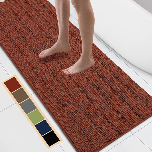 Bcoimo 70"×24" Chenille Bath Mat – Non-Slip with Backing Bath Rug Ultra-Absorbent and Machine Washable Bathroom Mat Quick-Dry Design. Ideal for Bathroom and Tub Areas