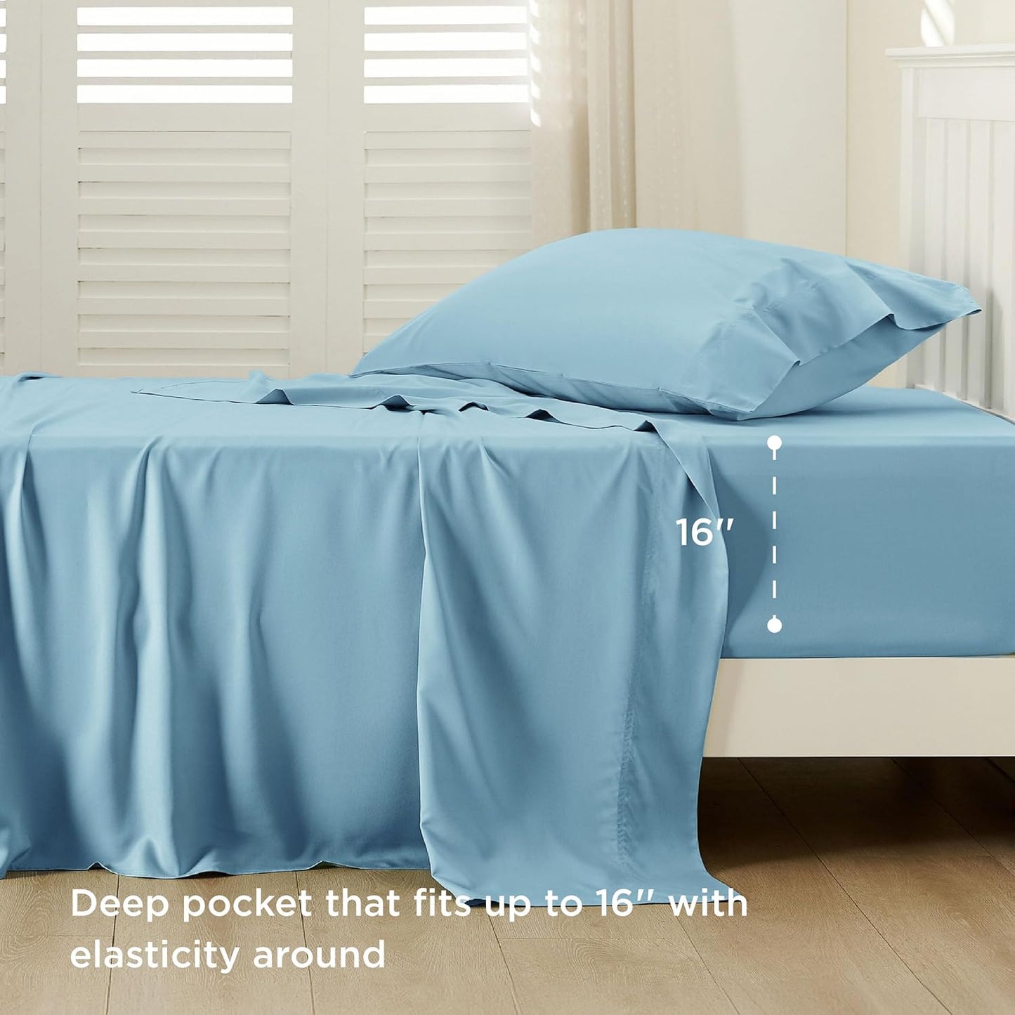 Bedsure Cooling Sheets Twin, Rayon Derived from Bamboo, Breathable & Soft Twin Sheets Set, Deep Pocket Up to 16 Inches, Hotel Luxury Silky Bedding for Hot Sleepers, Aqua