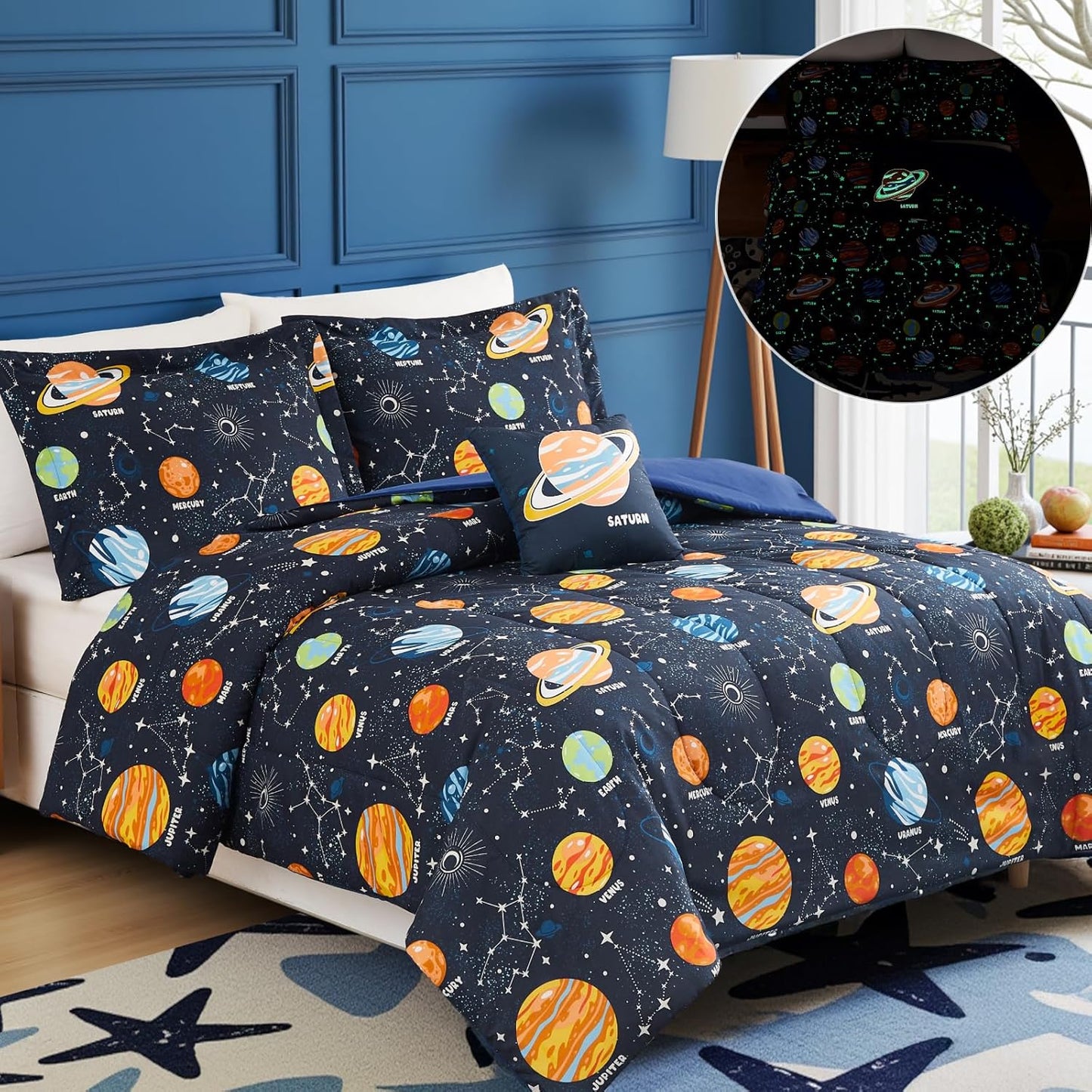 Twin Comforter Set for Boys - 3 Pieces Space Twin XL Bedding Set with 1 Comforter, 1 Decor Pillow, 1 Pillow Sham