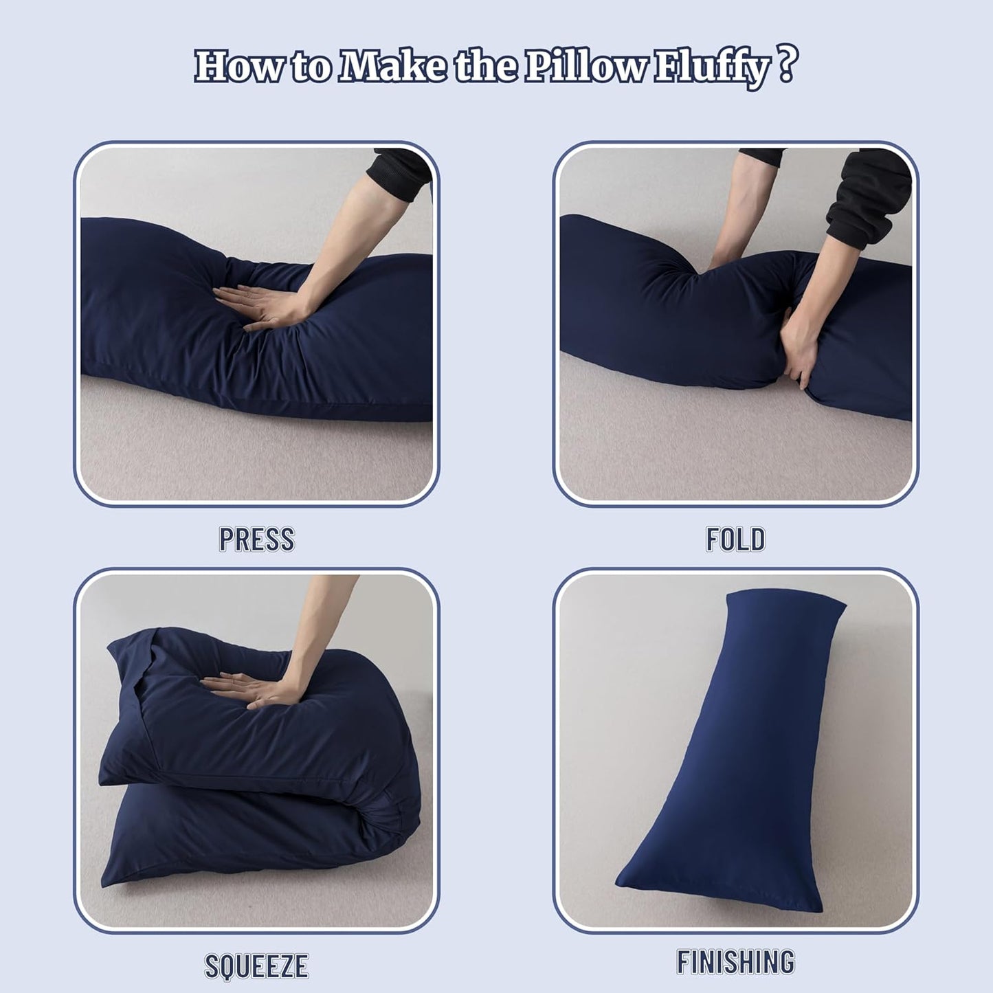 Ubauba Memory Foam Body Pillow with Cover, Full Large Body Pillows Insert for Adults with Envelope Closure Pillowcase, Firm & Fluffy Long Bed Pillows for Sleeping (20x54 inch, Navy)