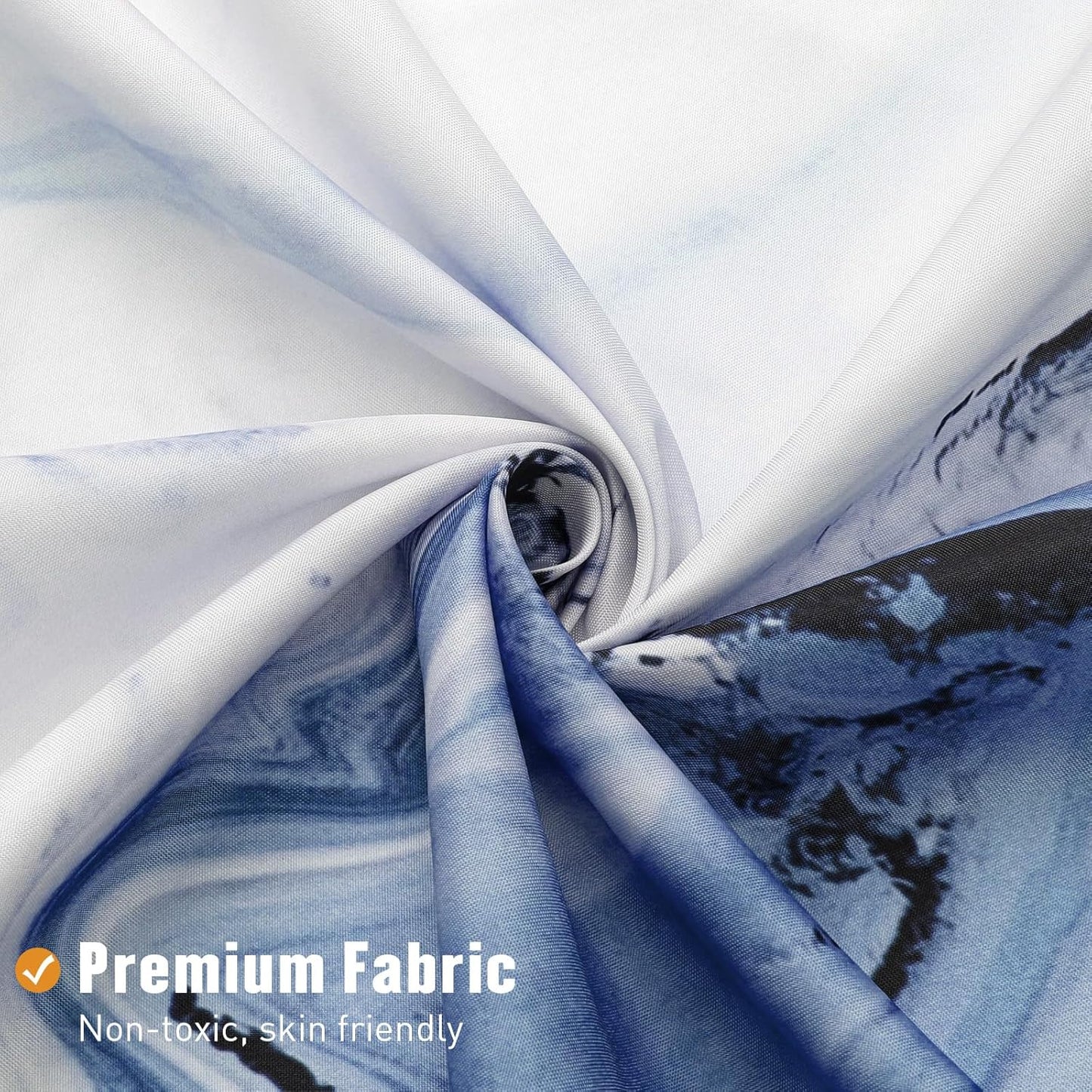 MitoVilla Navy Blue Marble Small Stall Shower Curtain 36 x 72, Abstract Ombre Half Size Narrow Shower Curtain Set, 36 inch Modern Fabric Shower Curtains for Chic Luxury Bathroom Decor