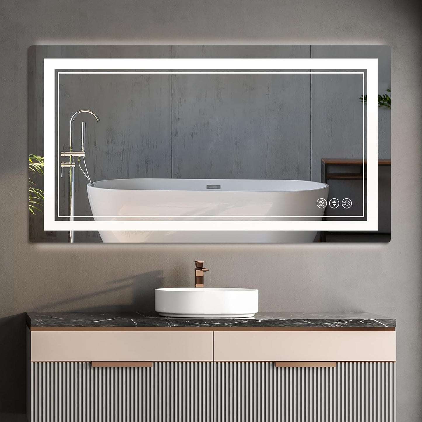 55"x 30" LED Bathroom Mirror with Front and Backlight, Bathroom Vanity Mirror with 3 Color Adjustable, Stepless Dimmable Light, Anti-Fog, Memory Function, Vanity Mirror for Wall(Horizontal/Vertical).