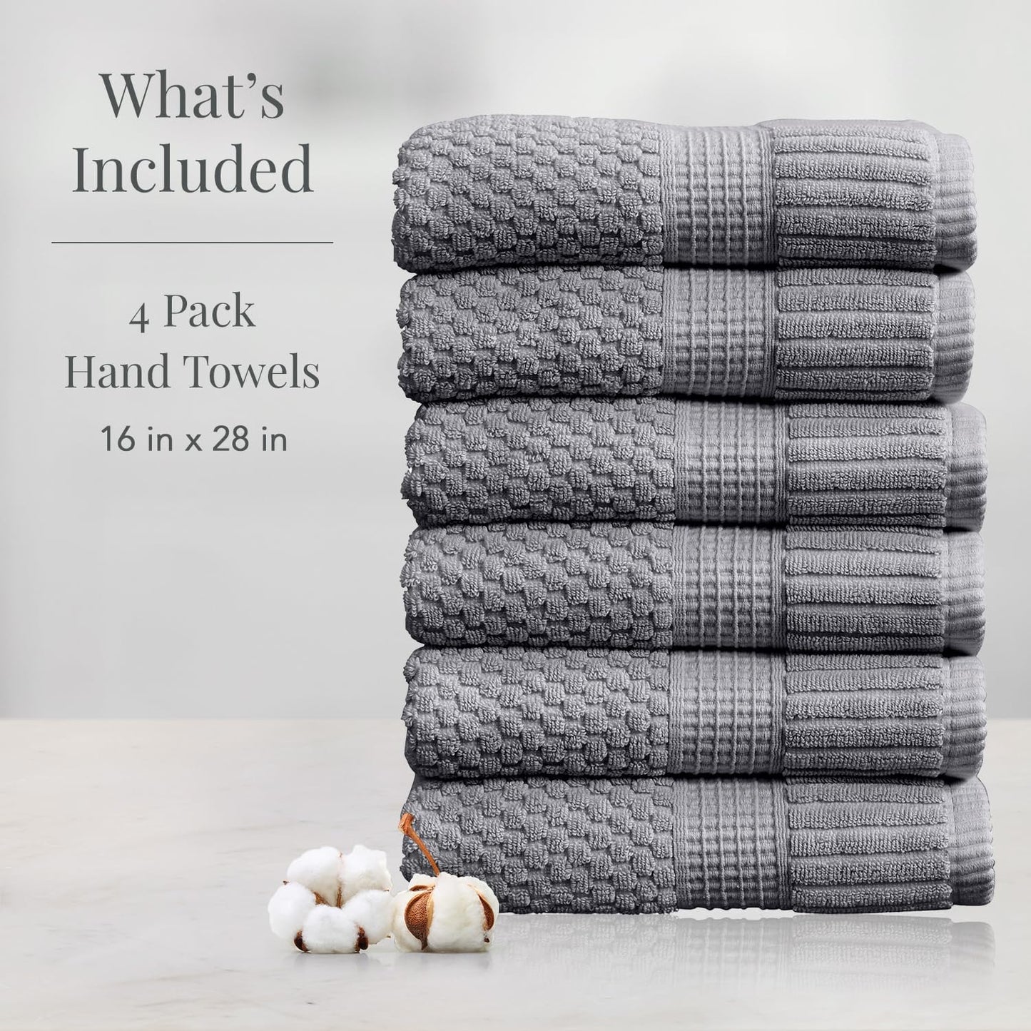 NY Loft 100% Cotton Hand Towel 6 Pack | Super Soft & Absorbent Quick-Dry Hand Towels 16" x 28" |Textured and Durable Cotton | Trinity Collection (6 Pack Hand Towel, Charcoal Grey)