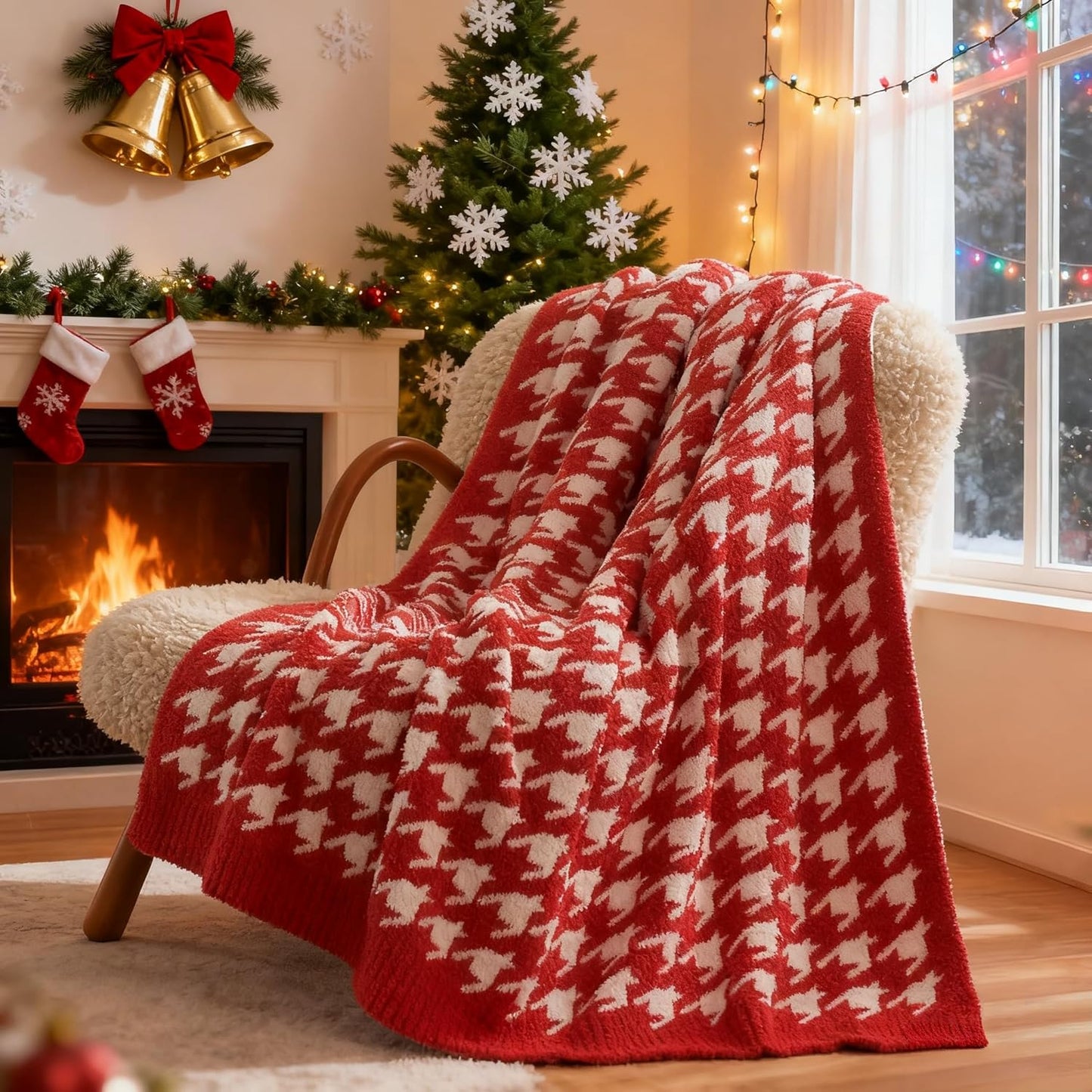 Snuggle Sac Christmas Throw Blanket - Soft Holiday Blanket for Couch, Gift for Family - Houndstooth Red, 50x60 Inches