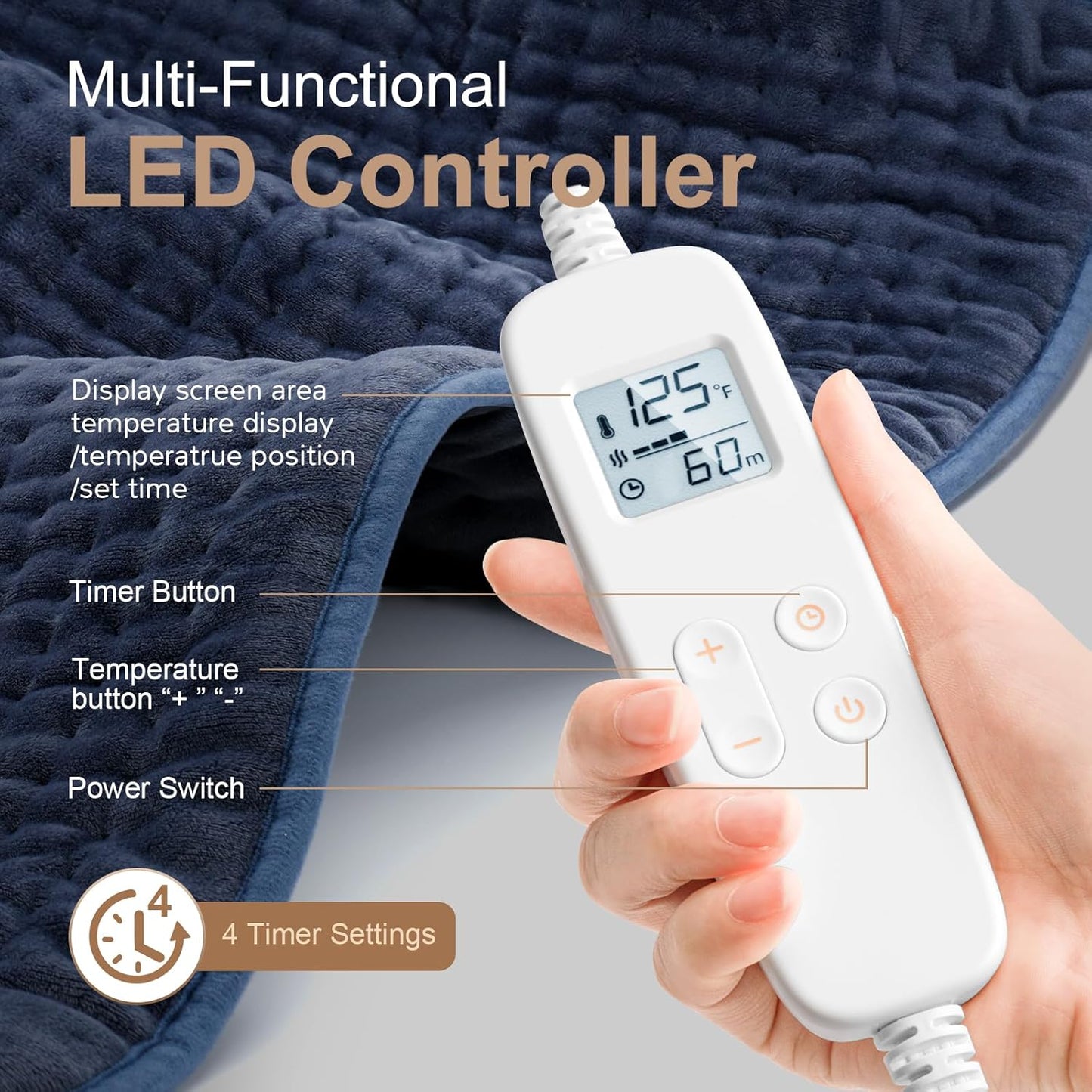 Heating Pad for Back Pain Relief, Extra Large 33 x 17 inches, Portable Heating Pad for Shoulder, Neck, Cramp, Menstrual Pain, with Upgraded 6 Timer and 6 Temperature Controller