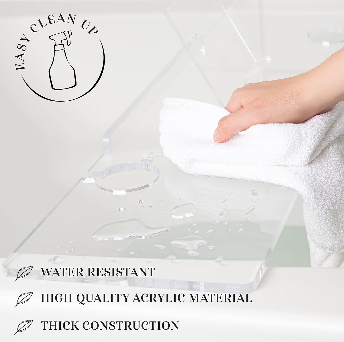 34" Supreme Plus- Luxury Bathtub Tray Caddy- 3/8" Thick, Clear Bath Tub Tray Table for 1 or 2 Bathers, Acrylic Bathtub Caddy, iPad and 2 Wine Glass Holders (Supreme Plus, 34")