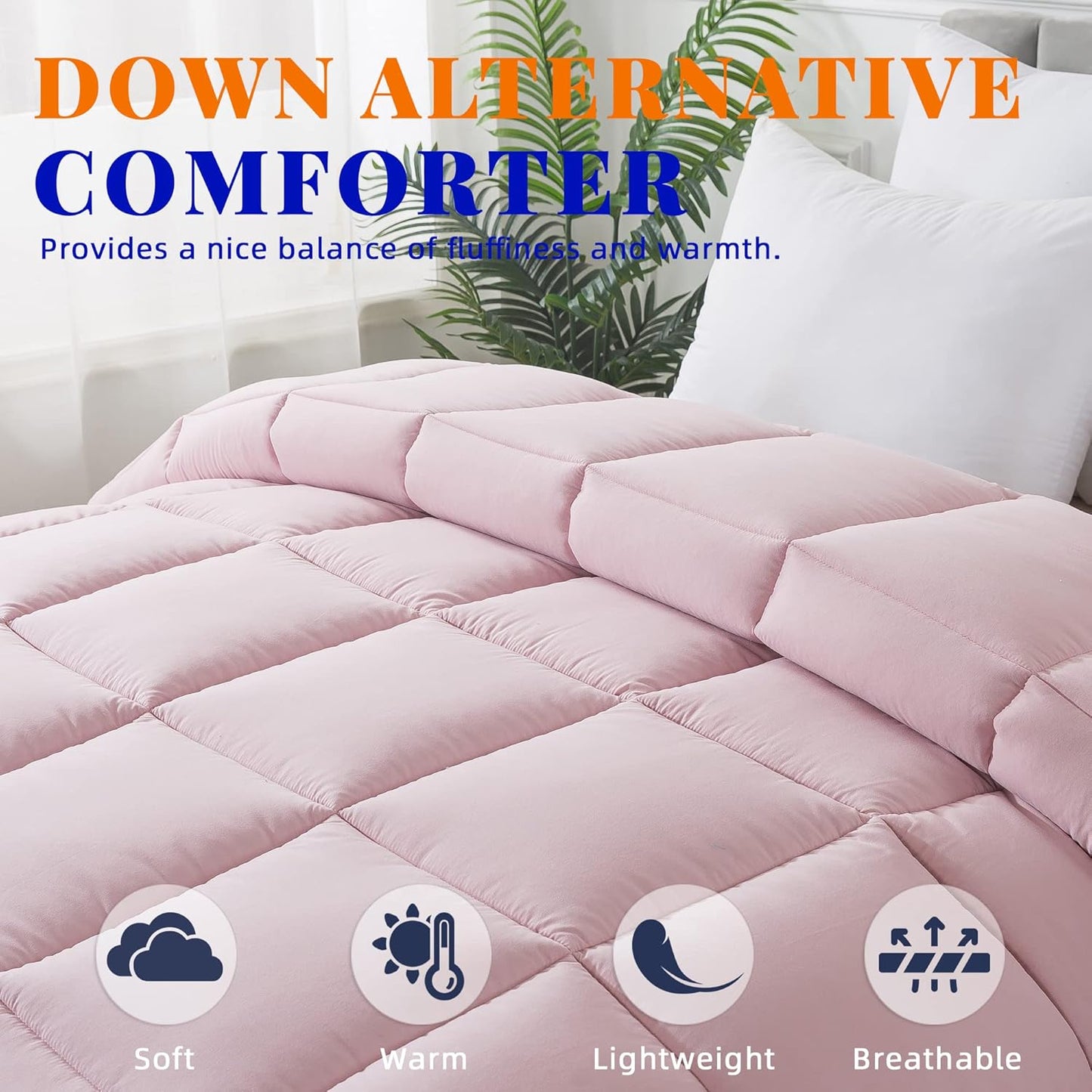Cosybay Down Alternative Comforter (Pink/Light Grey, Full) - All Season Soft Quilted Full Size Bed Comforter - Duvet Insert with Corner Tabs - Winter Summer Warm Fluffy, 82x86inches