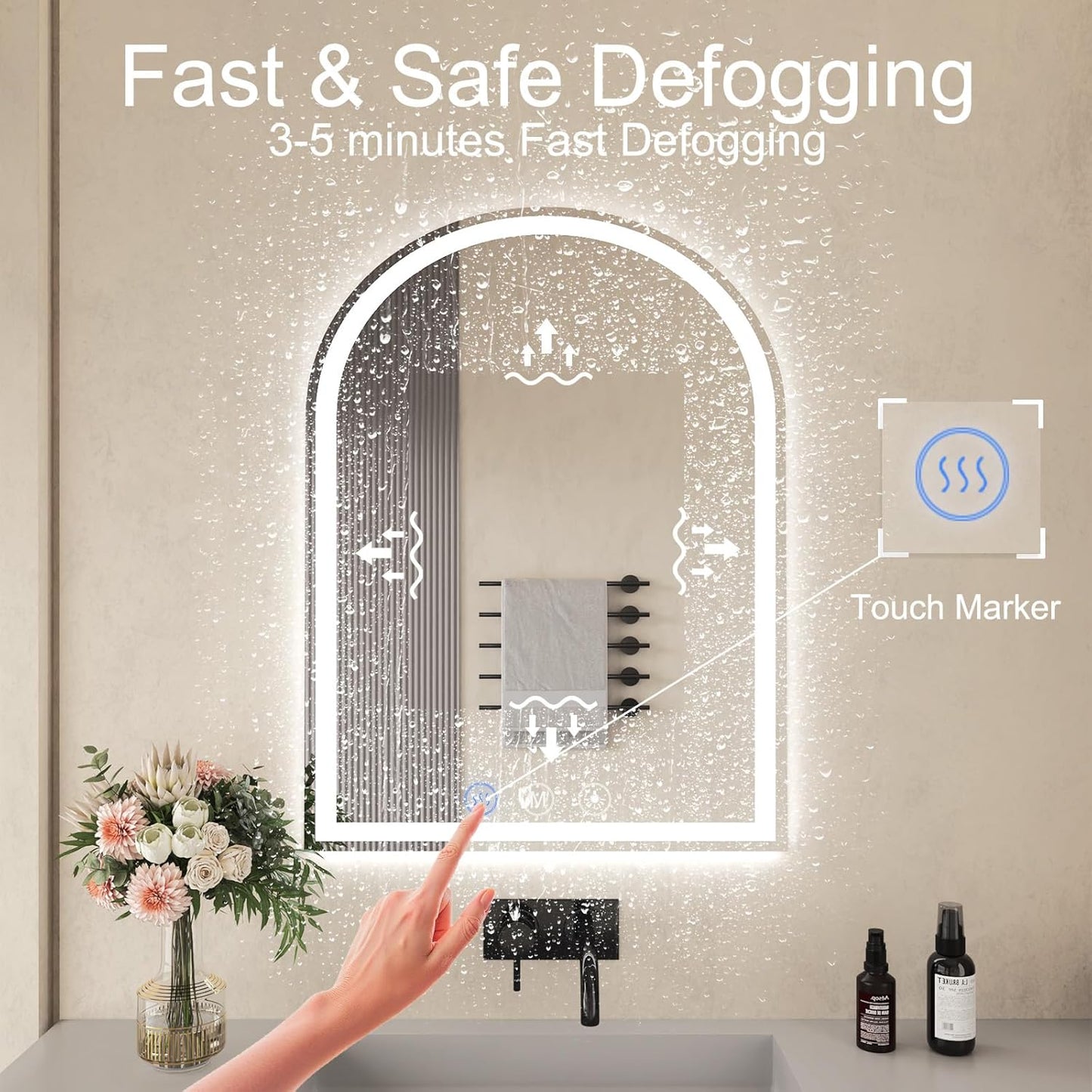LED Bathroom Mirrors with Lights 30"x40" Arched Mirror for Wall,Led Vanity Mirror, Anti-Fog,LED Mirrors with Front Light and Backlit, Anti-Fog, Dimmable, 3 Color, Shatterproof, Touch Sensor