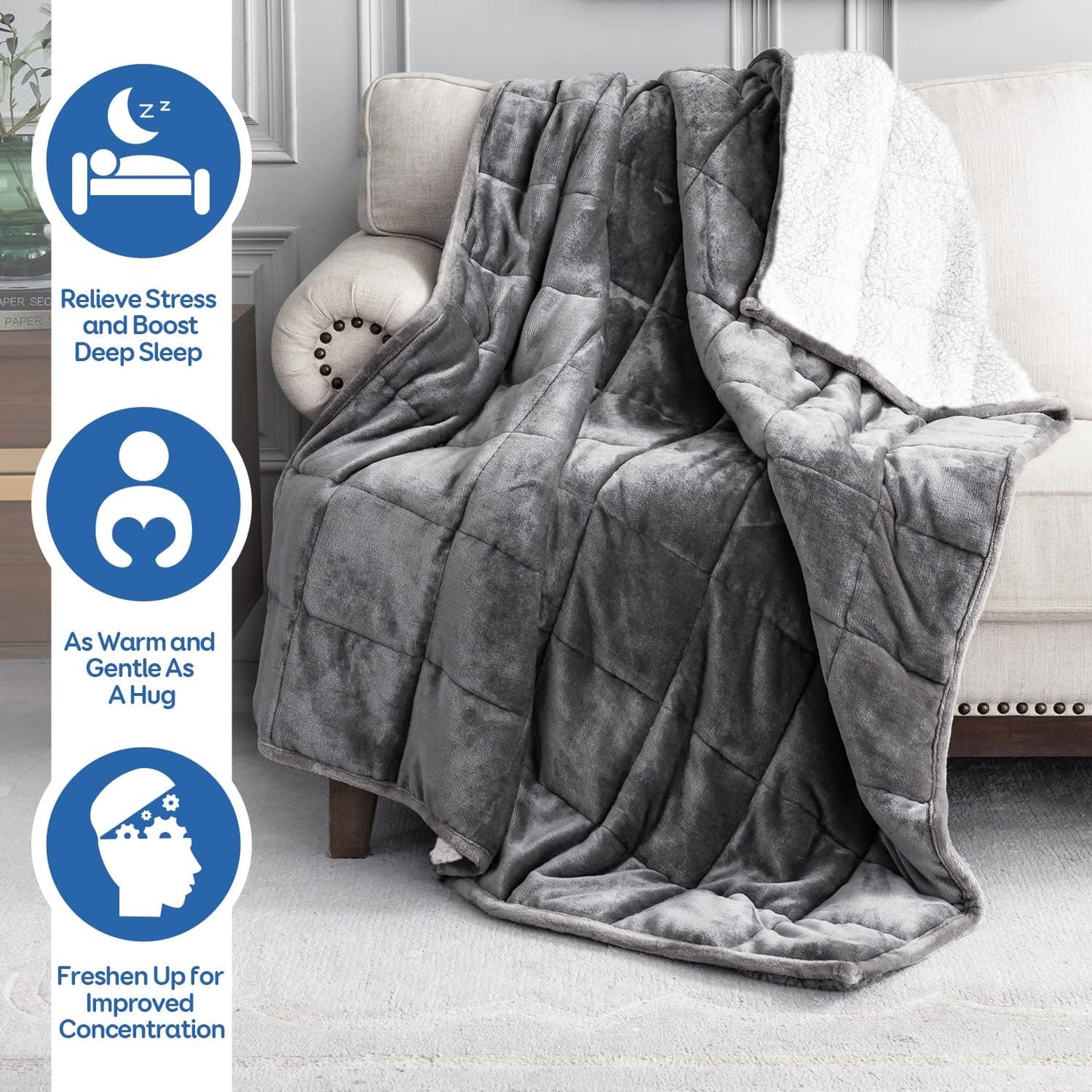 Cottonblue Sherpa Weighted Blanket 15 lbs, Fleece Flannel Heavy Blanket Twin Size, Soft Cozy Fuzzy Weighted Blankets 48 x 72 inches, Idea Gifts for Adults Birthday