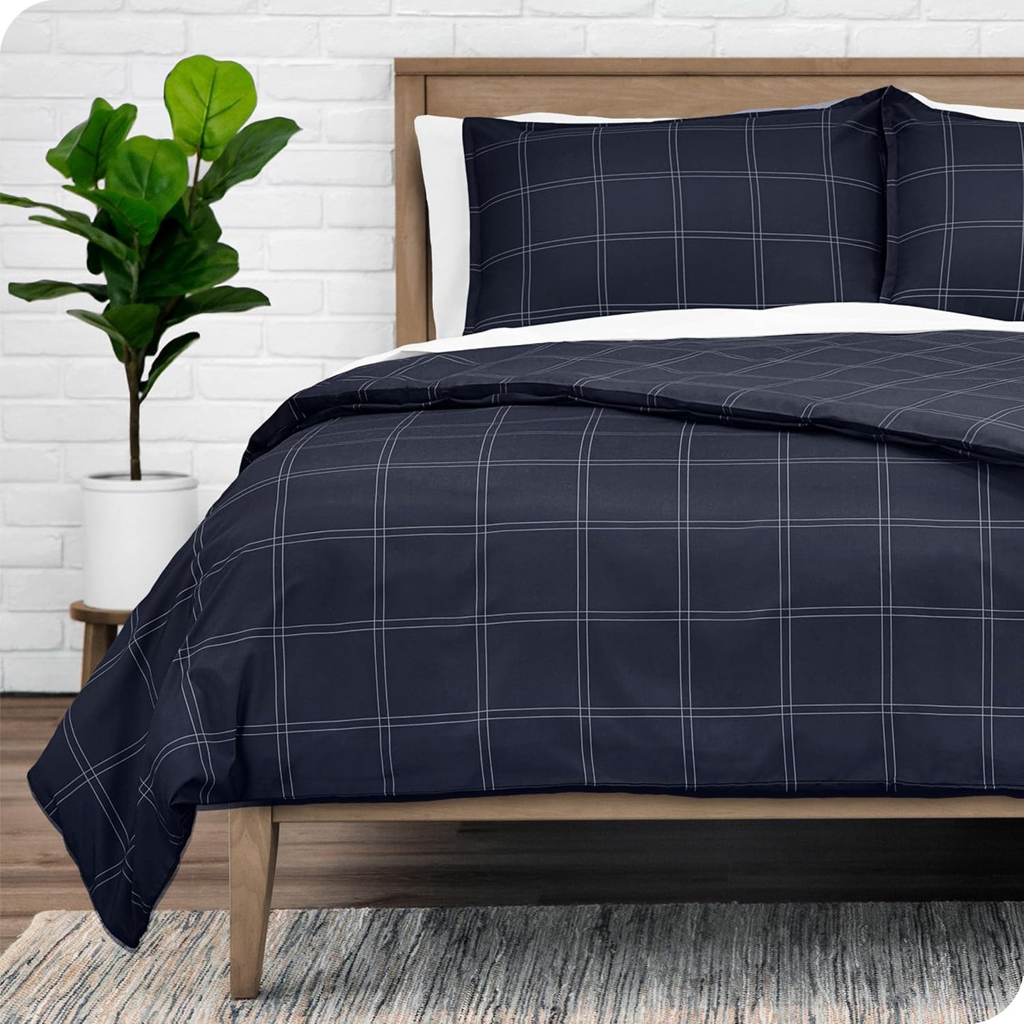 Bare Home Bedding Duvet Cover Set Extra Long Size - Premium 1800 Collection - Lightweight, Cooling - Soft Textured (Twin/Twin XL, Modern Plaid - Midnight Blue/White)