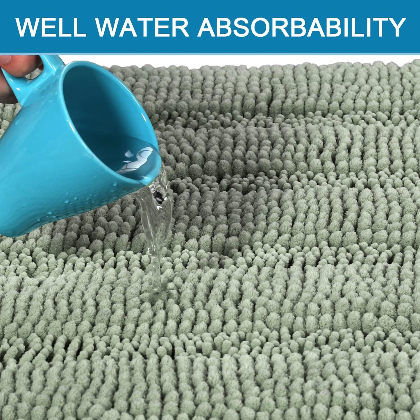 H.VERSAILTEX Bathroom Rugs Bath Mats Sets Super Absorbent Chenille Striped Bath Mats Non Skid Machine Wash Dry Rugs for Bathroom Floor Set of 2(Sage, 24 x 36 Plus 20 x 32 - Inches)