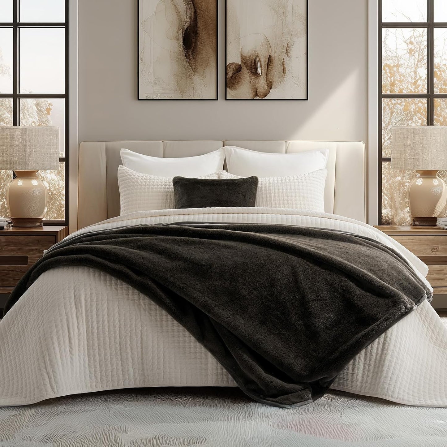 EVERGRACEHOME Ultra Soft Luxury Fluffy Mink Faux Fur Throw Blanket, Thick Warm Fall Winter Blankets for Bed, Couch, Cozy Plush Reversible Blanket for Chair, Sofa (Dark Brown, 50"x60")