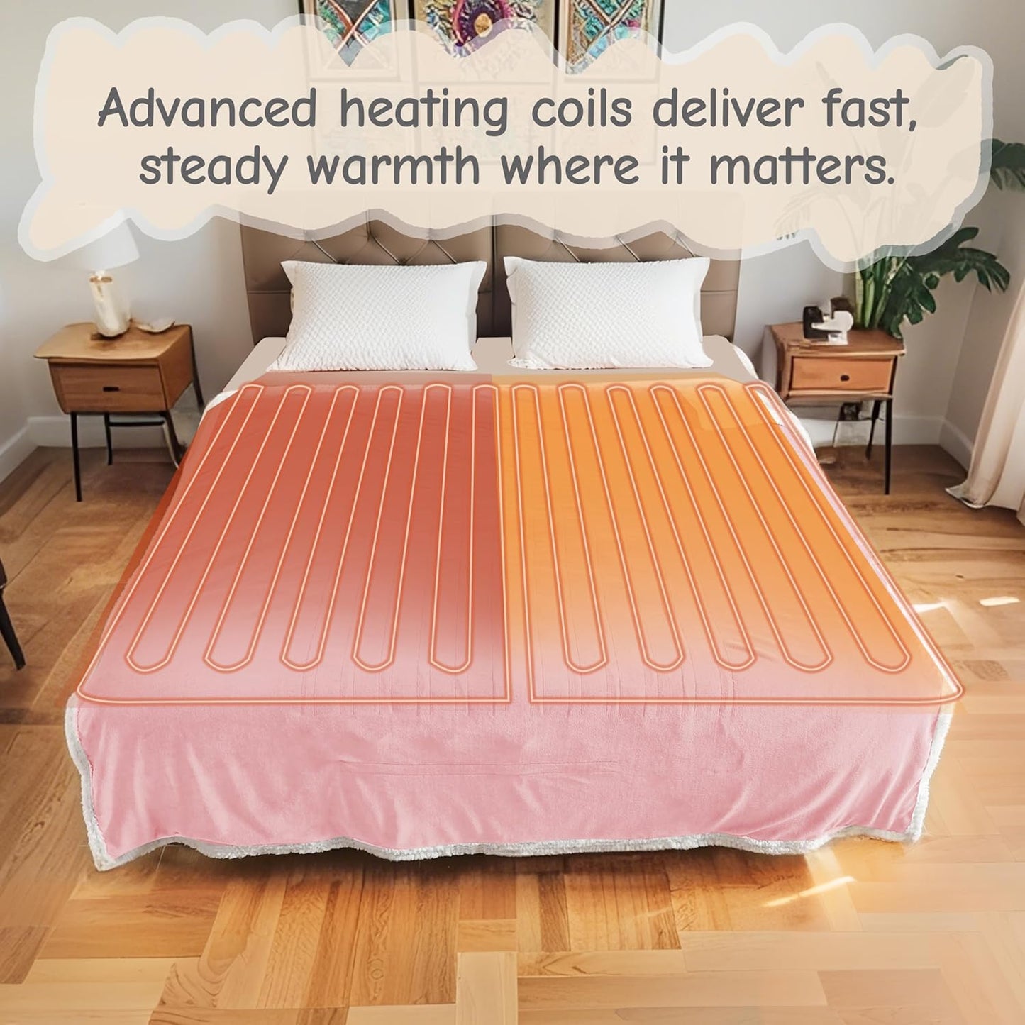 Electric Heated Blanket Full Size 72"x84", Soft Flannel with Overheat Protection, 6 Adjustable Heat Settings & 10-Hour Auto-Off Timer, Fast Heating for Winter Comfort, Pink