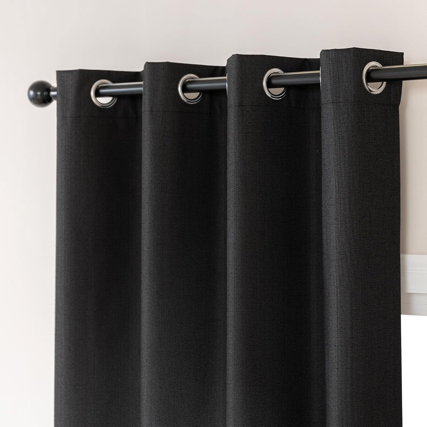 Amazon Basics Faux Linen Blackout Curtains for Bedroom and Living Room, 2-Piece Set with Grommets, 52" W x 84" L, Black