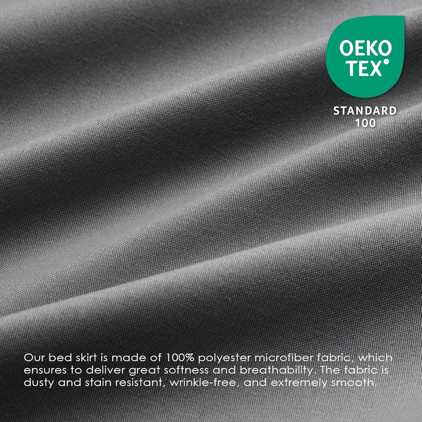 FreshCulture King Bed Skirt, Dust Ruffle for King Size Bed, Easy Fit with 18-Inch Tailored Drop, Elastic Wrap Around Bed Skirt King Size, Hotel Quality Bed Skirts for Adjustable Bed (Dark Grey)