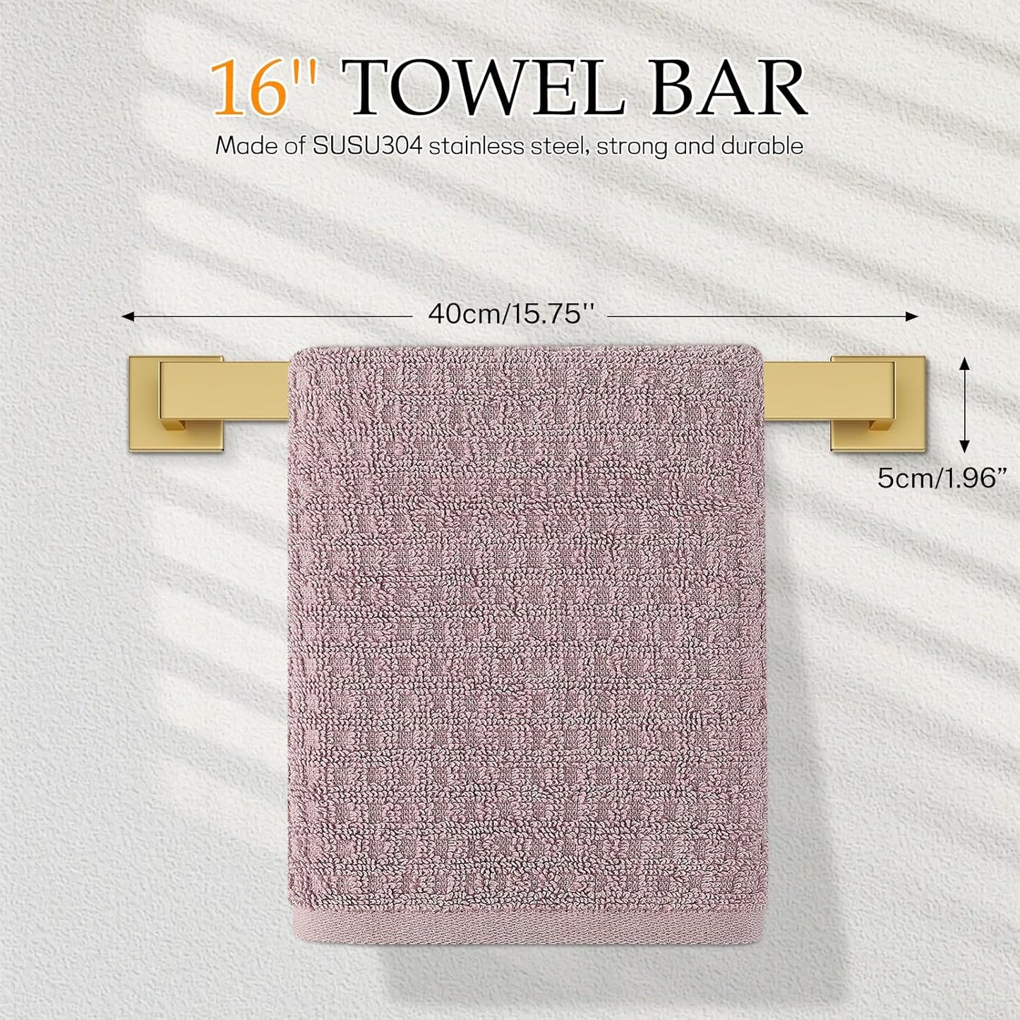 Brushed Gold Bathroom Hardware Set,5-Piece Gold Towel Bar Set Stainless Steel Towel Holder Set 16 Inch Towel Bar Towel Rack Set for Bathroom,Wall Mounted
