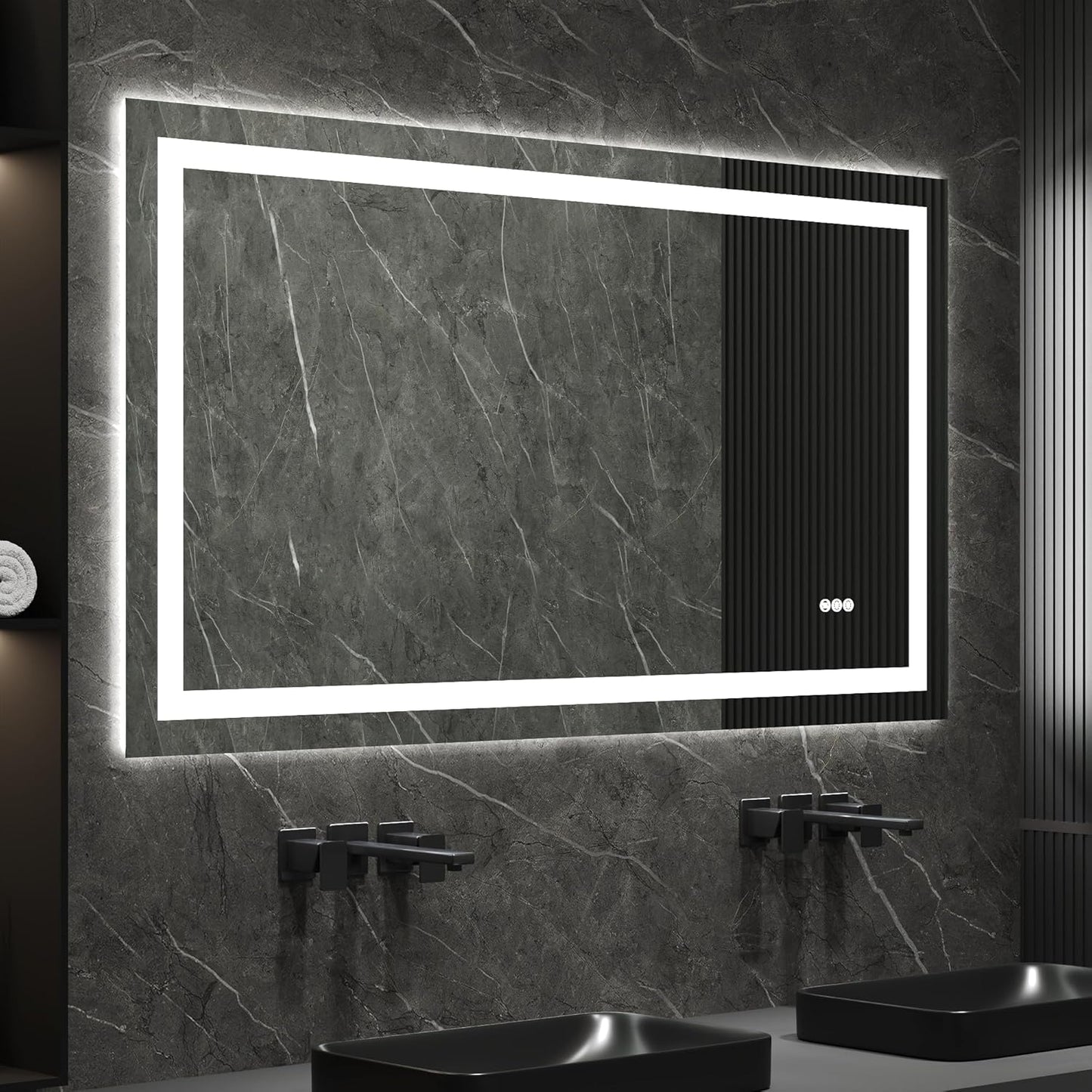 DeerValley LED Bathroom Mirror, 55" x 30" Front and Backlit Wall Mounted Bathroom Vanity Mirror, Anti-Fog, 3 Colors Dimmable, Shatterproof, Tempered Glass, Memory Function (Horizontal/Vertical)
