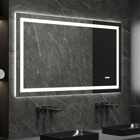 DeerValley LED Bathroom Mirror, 55" x 30" Front and Backlit Wall Mounted Bathroom Vanity Mirror, Anti-Fog, 3 Colors Dimmable, Shatterproof, Tempered Glass, Memory Function (Horizontal/Vertical)