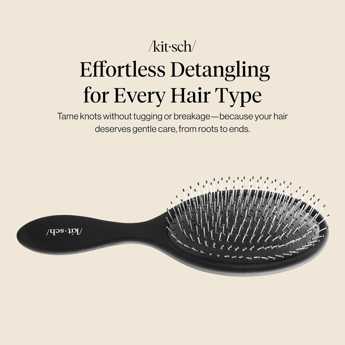 Kitsch Detangler Hair Brush for Wet and Dry Hair, Curly or Straight Hair, Detangling Brush with Flexible Hairbrush Bristles, Hair brushes for Women & Men, Adults & Kids, for Shower & Travel - Black