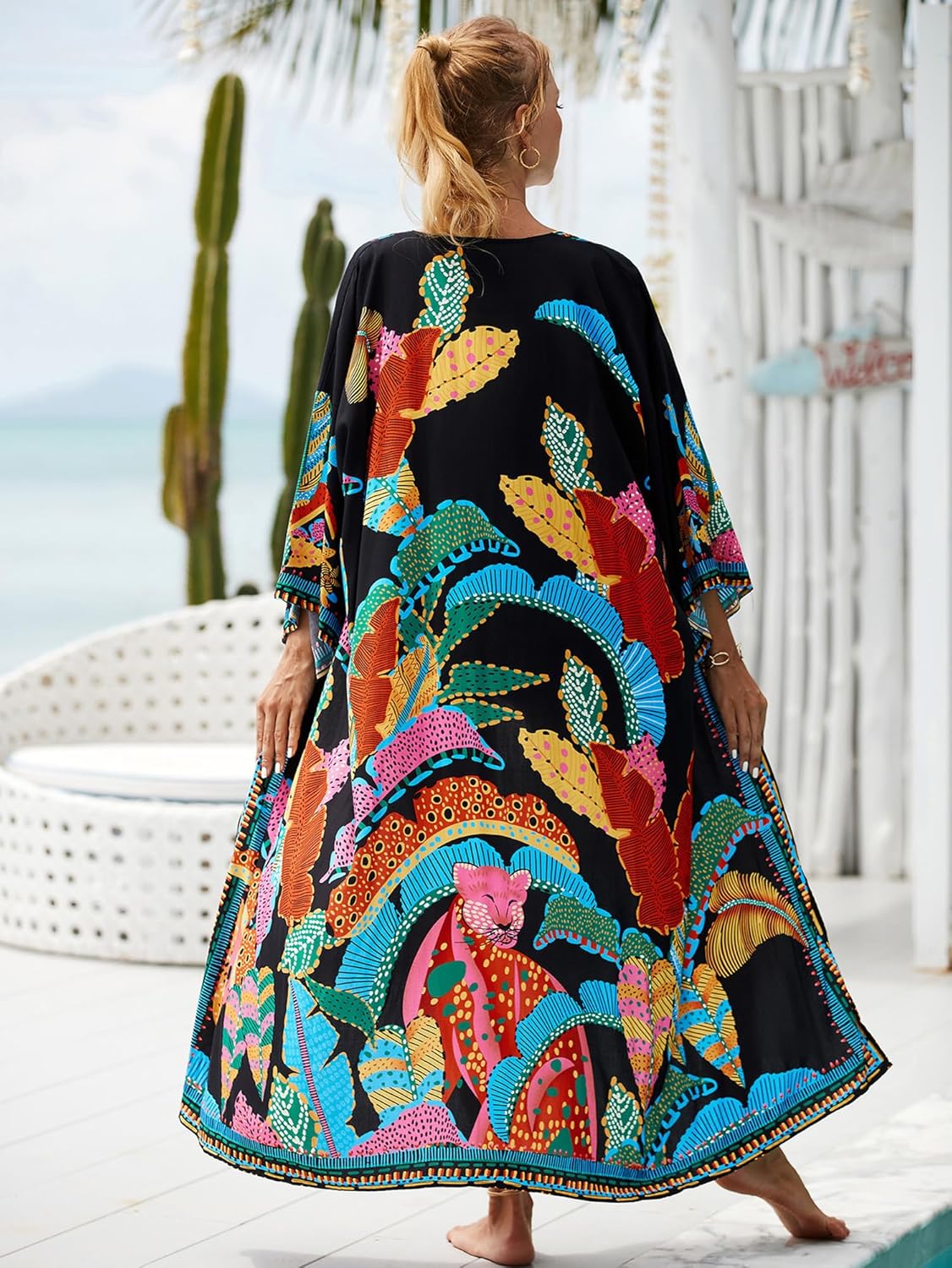 Women Casual Open Front Lightweight Cardigan Long Beach Kimono Cover Up