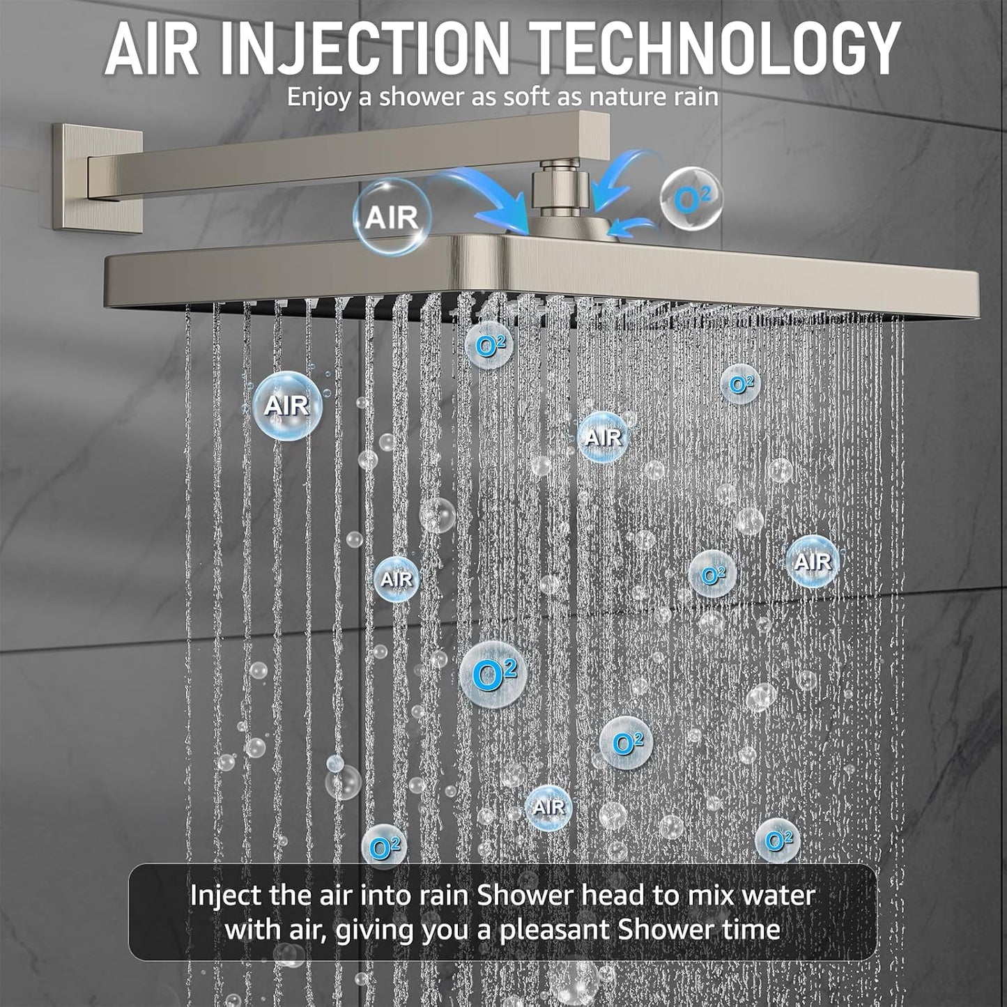 Iriber Thermostatic Shower System Wall Mount with Adjustable Water Flow Push Button Diverter,13 Inch Nickel Rectangle Rainfall Shower Head and Handheld,Brushed Nickel