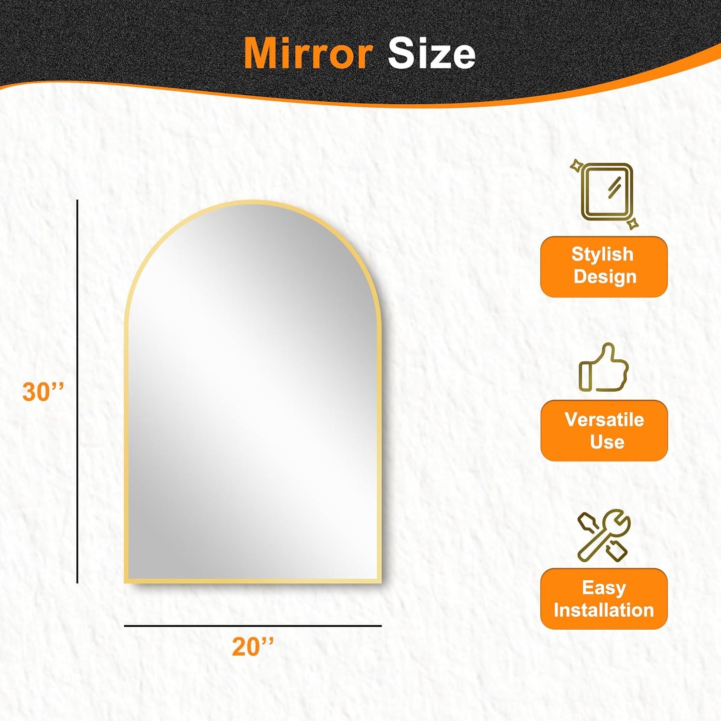 Delma Arched Bathroom Mirror, 20"x30" Wall Mounted Vanity Mirror for Bedroom, Living Room and Entryway, Gold