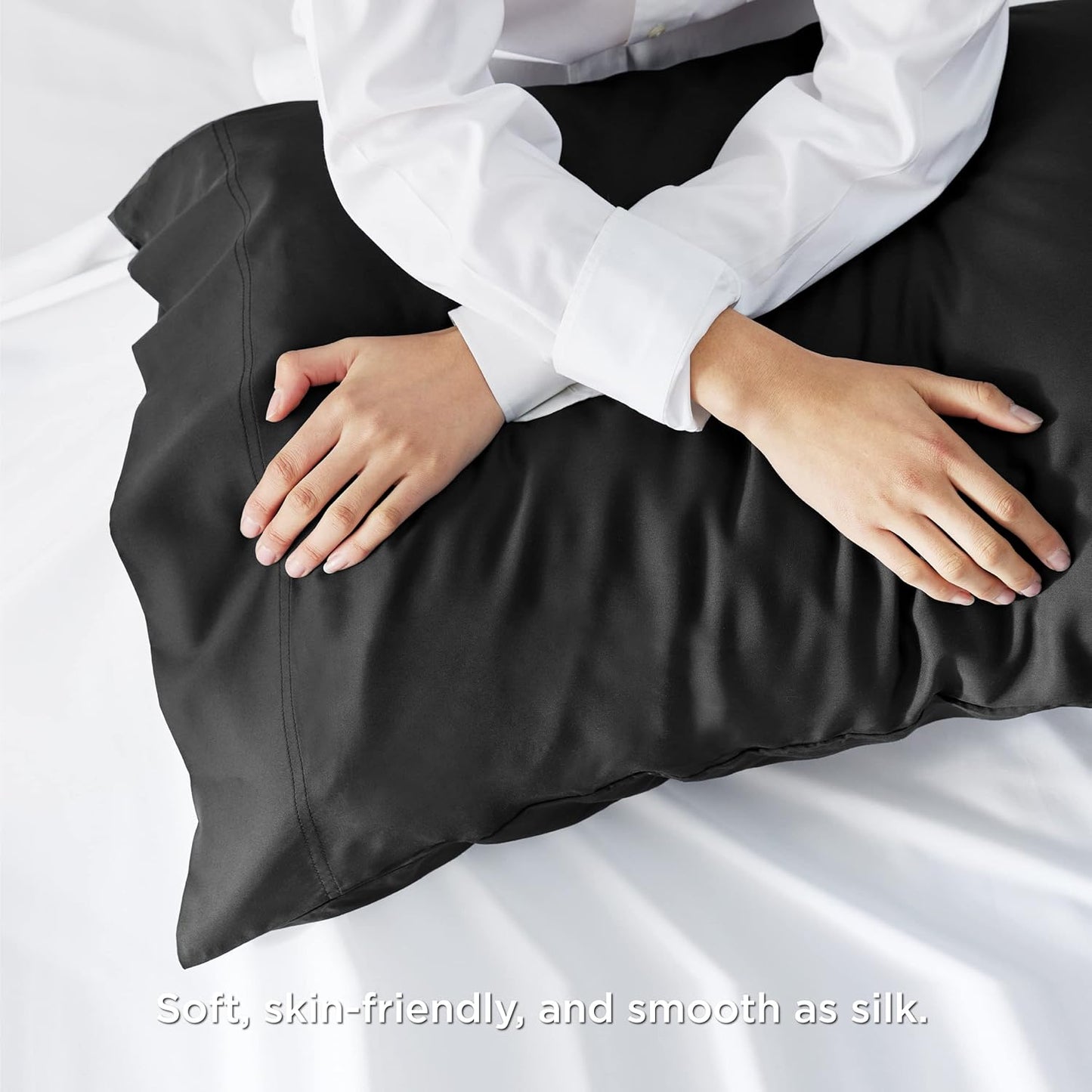 Bedsure Pillow Cases Standard Size, Cooling Pillow Cases, Rayon Derived from Bamboo Black Pillowcases Standard Set of 2, Breathable & Soft Bedding Pillow Covers with Envelope Closure, 20x26 Inches
