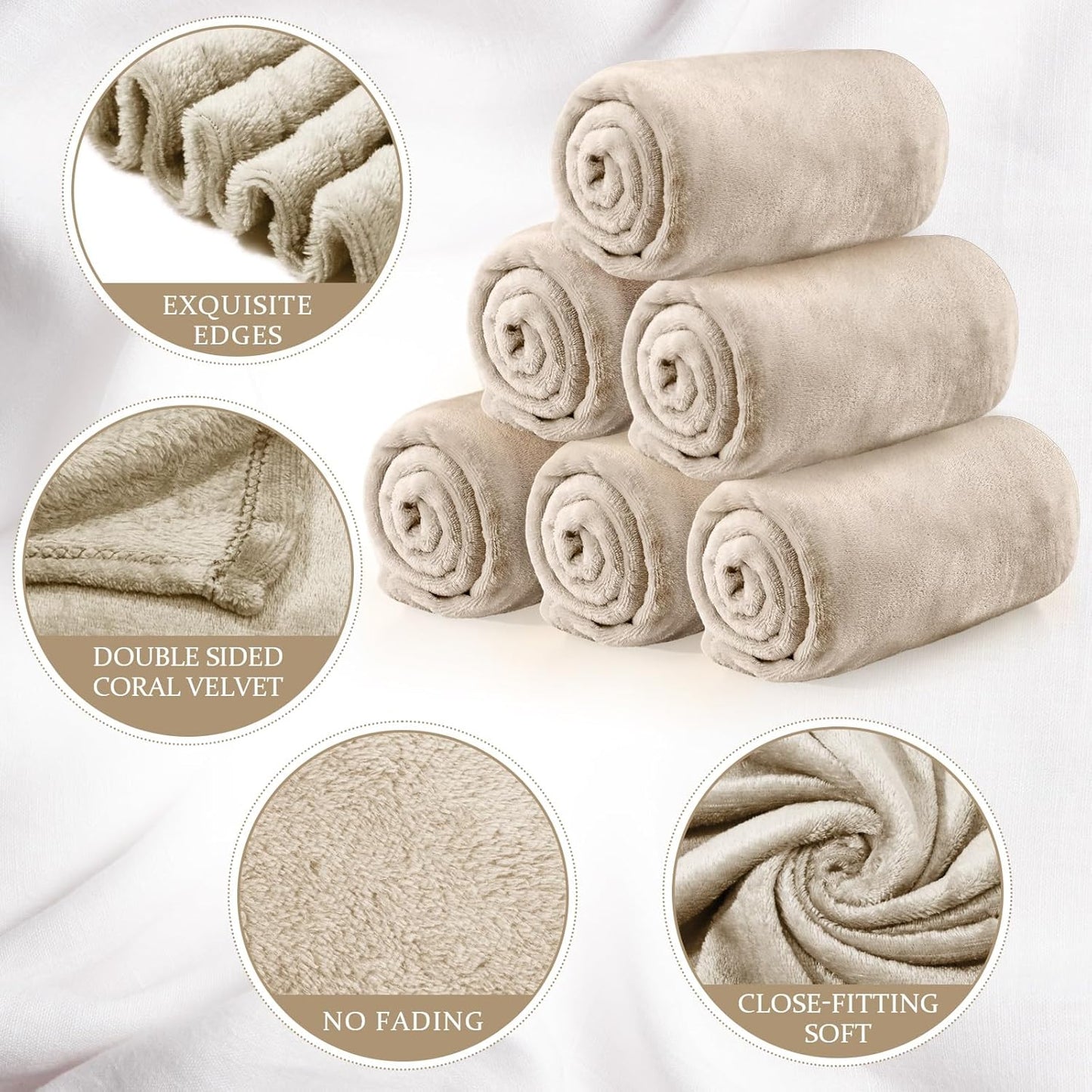 Tinideya 6 Pcs Flannel Fleece Throw Blanket Bulk 50 x 60 Inch Soft Fleece Blanket Warm Throw Blanket Coral Blankets for Couch Sofa Home Wedding Gifts Season (Khaki)