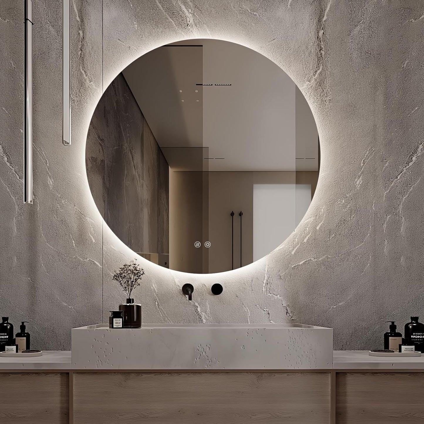 Round LED Mirror for Bathroom, 36" Circle Frameless Backlit Mirror with Lights, Wall Mounted Vanity Mirror, 3 Colors, Dimmable, Anti-Fog, IP65 Waterproof, Memory Function, UL Listed