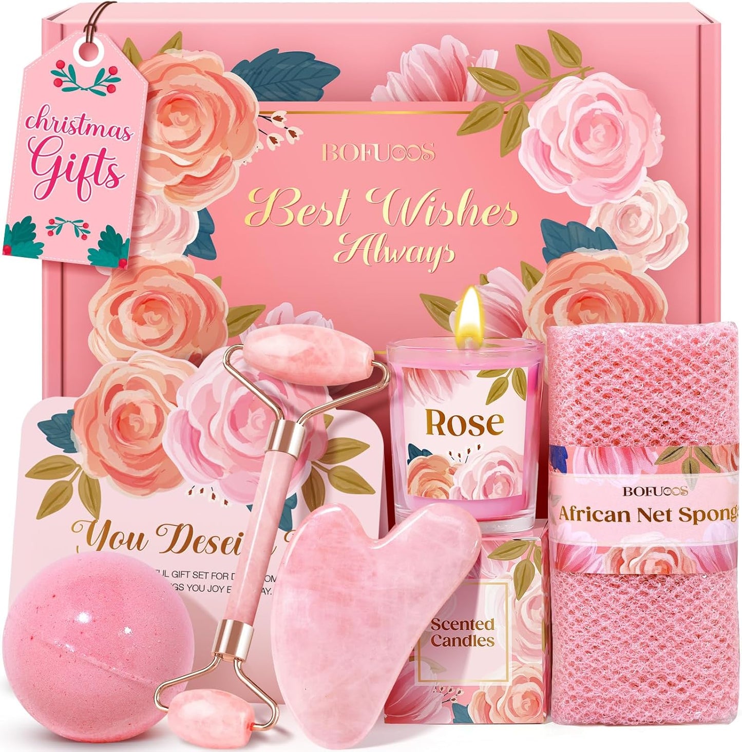 Christmas Gifts for Women - Stocking Stuffers for Women, Luxurious Self Care Relaxation, White Elephant, Birthday, Valentines Day Gift Ideas for Her, Wife, Mom, Unique Pink Beauty Gift Set