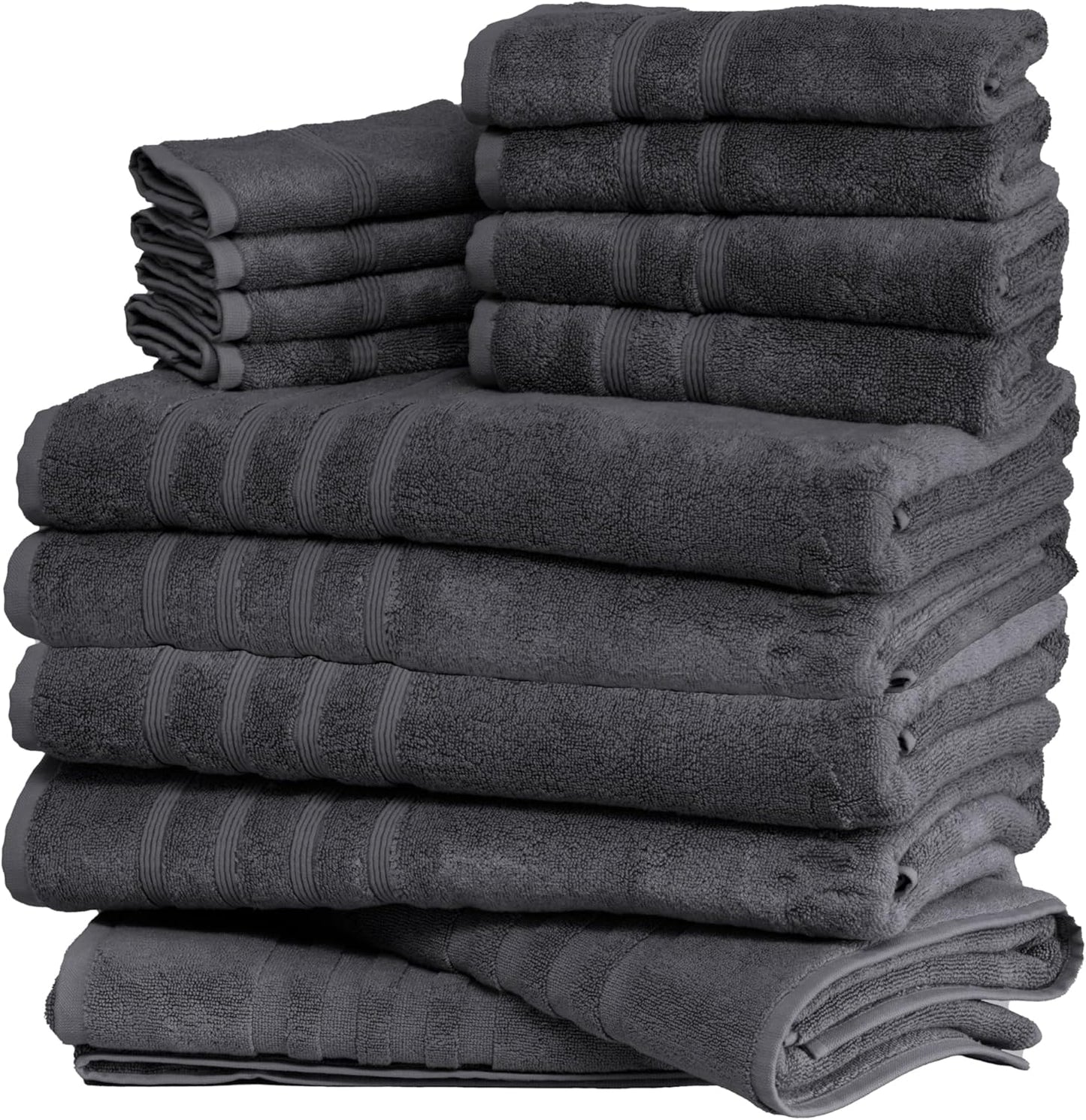 Mosobam Luxury Turkish 14pc XL Deluxe Bath Bundle Body Hand Face Towel and Mat Charcoal Gray (Dark Grey) 700 GSM & 1000 GSM Bamboo Viscose & Aegean Turkish Combed Cotton