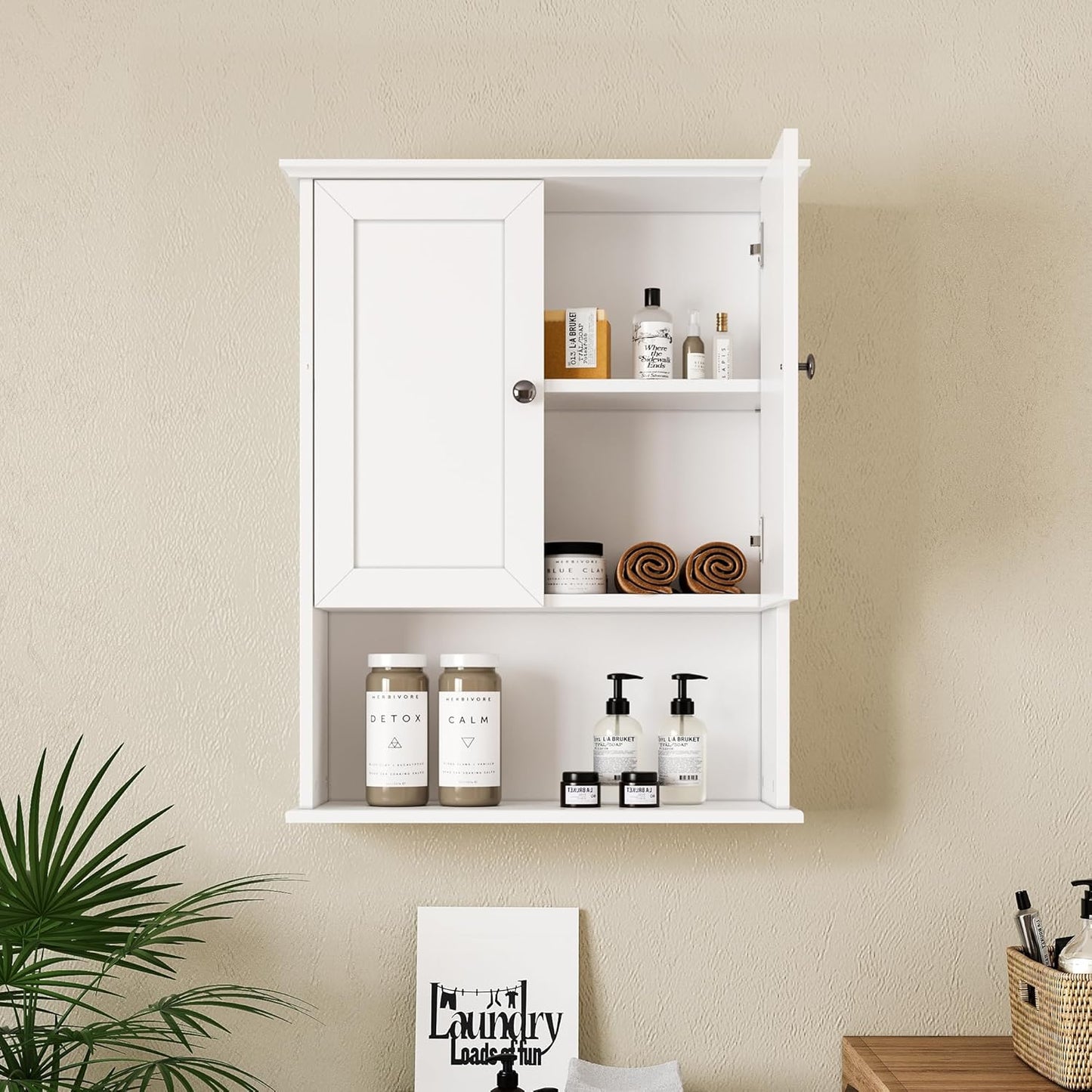 Medicine Cabinet, Over The Toilet Storage Cabinet, 24x30 Inch Wall Mount Bathroom Storage Cabinet with 2 Doors & Adjustable Shelf, Wooden Bathroom Wall Cabinet, White