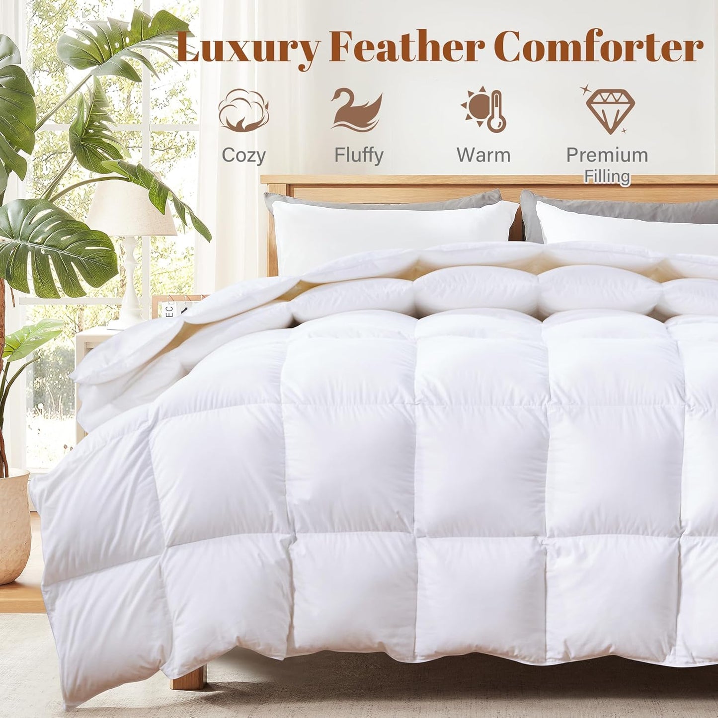 Cosybay Heavyweight Cal King Size Feather Down Fiber Comforter - Fluffy White Thicker Winter Duvet Insert, Ultra Soft 100% Cotton Cover, Luxury Hotel Bedding with Corner Tabs, 104"x96"