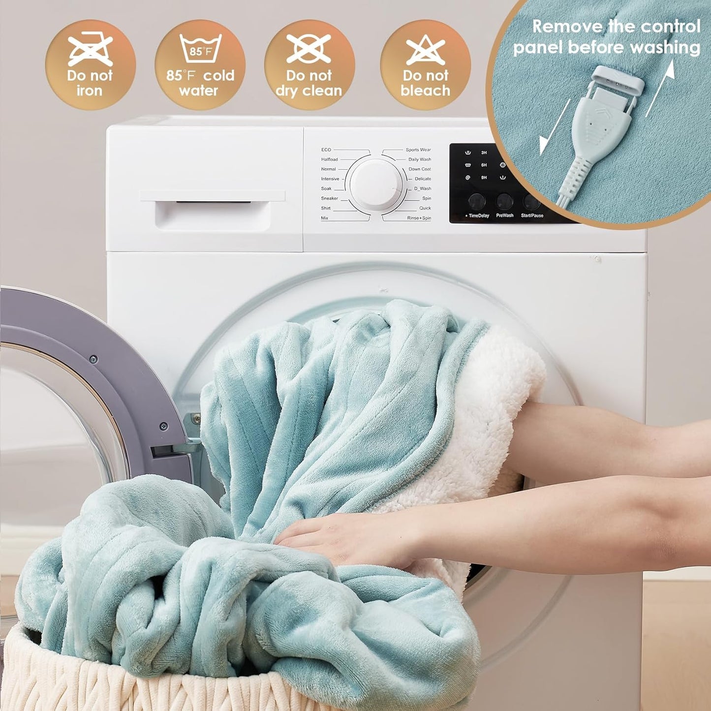 EHEYCIGA Heated Blanket King Size - 9 Heating Levels, 10 Hour Auto Off, Soft Cozy Sherpa Washable Dual Control Blanket, 90 x 100 Inches