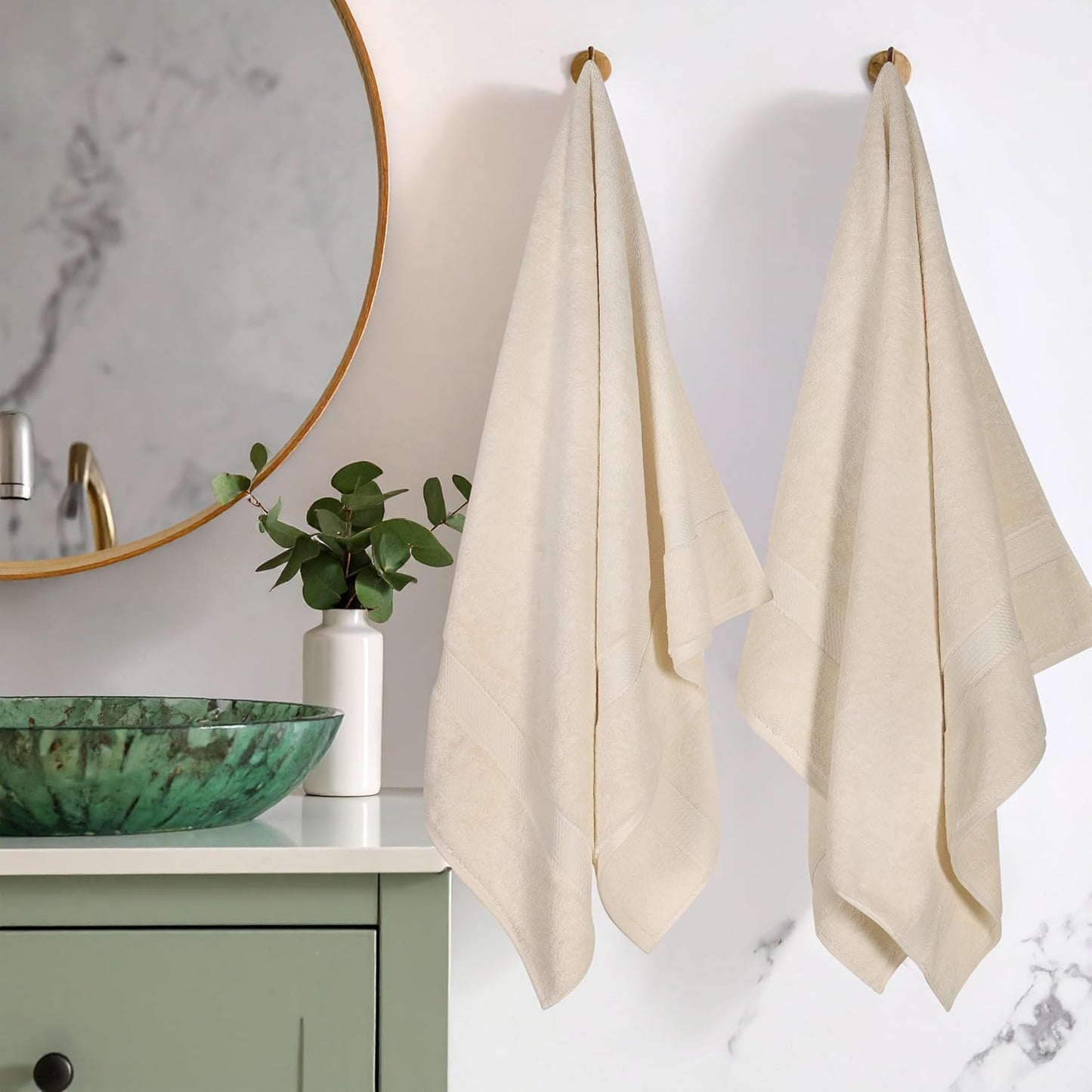 Superior Egyptian Cotton Pile Bath Towel Set of 2, Ultra Soft Luxury Towels, Thick Plush Essentials, Absorbent Heavyweight, Guest Bath, Hotel, Spa, Home Bathroom, Shower Basics, Cream