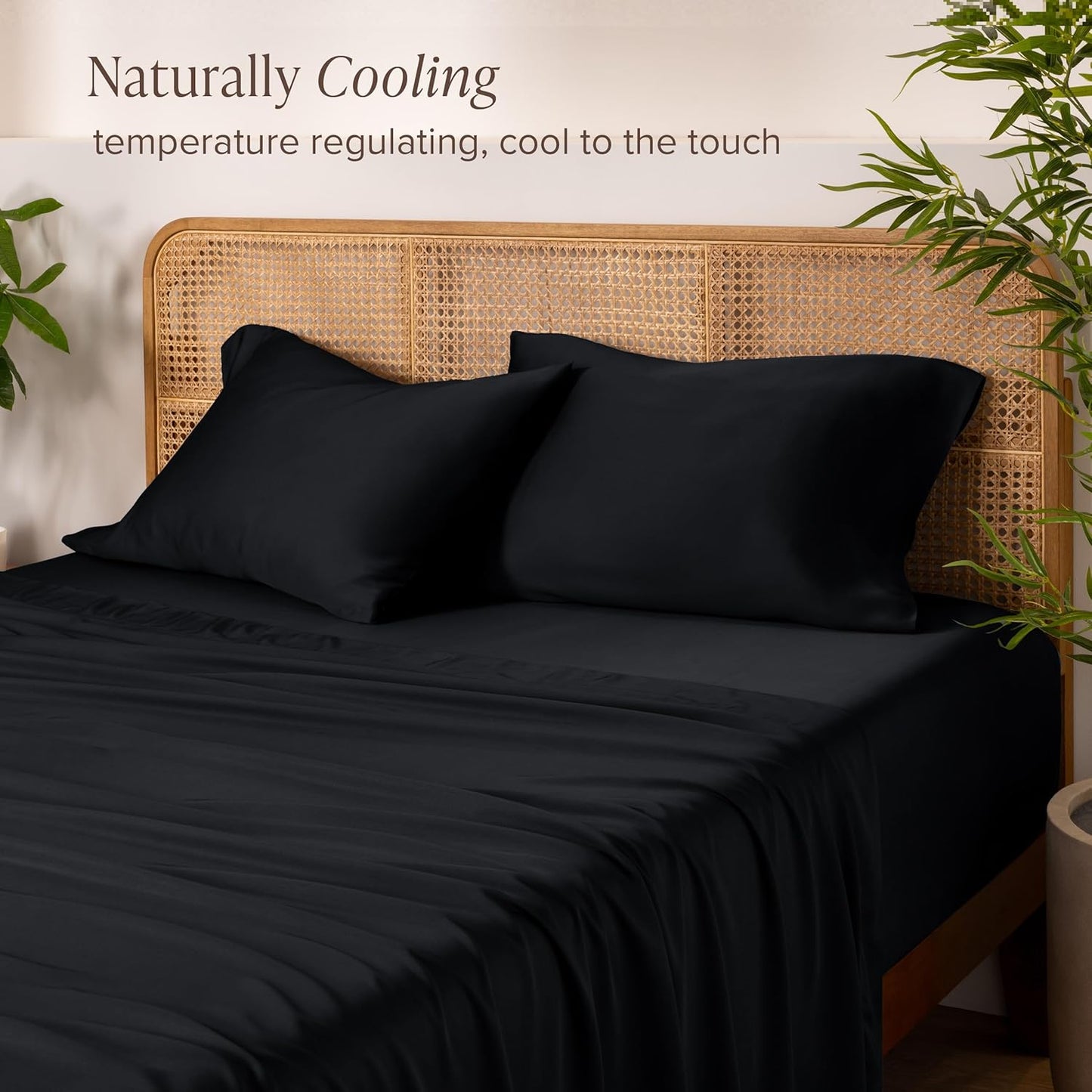 Bare Home 100% Rayon Made from Bamboo Luxury Queen Sheet Set - 4 Piece Bedding Set - Deep Pockets - Cooling Sheets - Breathable - Easy Fit - Soft Bedding Sheets & Pillowcases (Queen, Black)