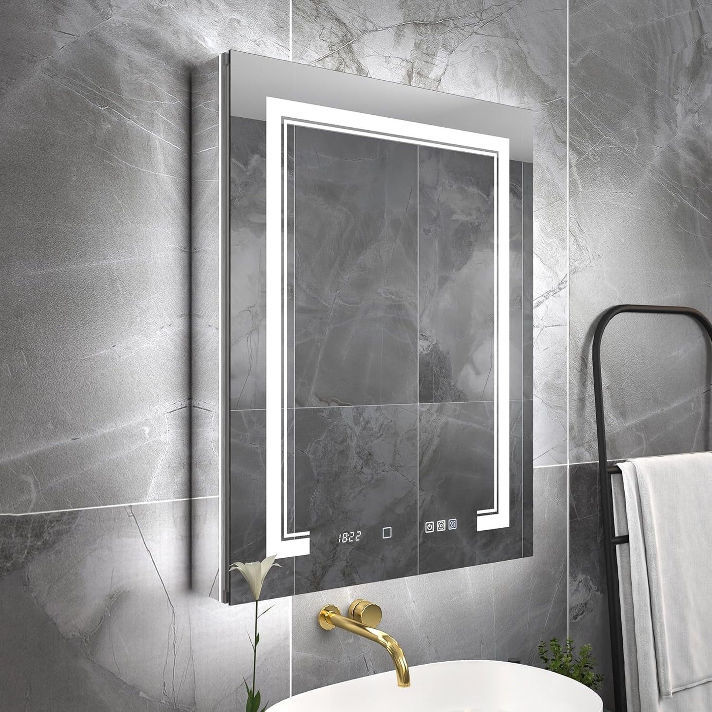 24"x32"Lighted Medicine Cabinet with Mirror, Recessed or Surface Mount LED Medicine Cabinet, Front&Backlit, Anti-Fog, Stepless Dimming, 3-Color Temperatures, Adjustable Shelves, Right Hinge