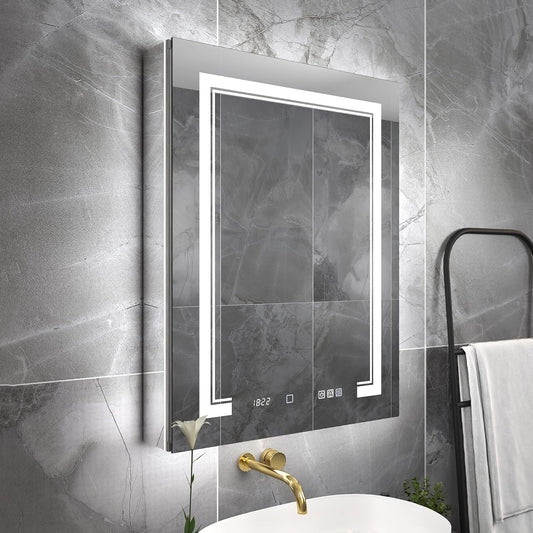 24"x32"Lighted Medicine Cabinet with Mirror, Recessed or Surface Mount LED Medicine Cabinet, Front&Backlit, Anti-Fog, Stepless Dimming, 3-Color Temperatures, Adjustable Shelves, Right Hinge