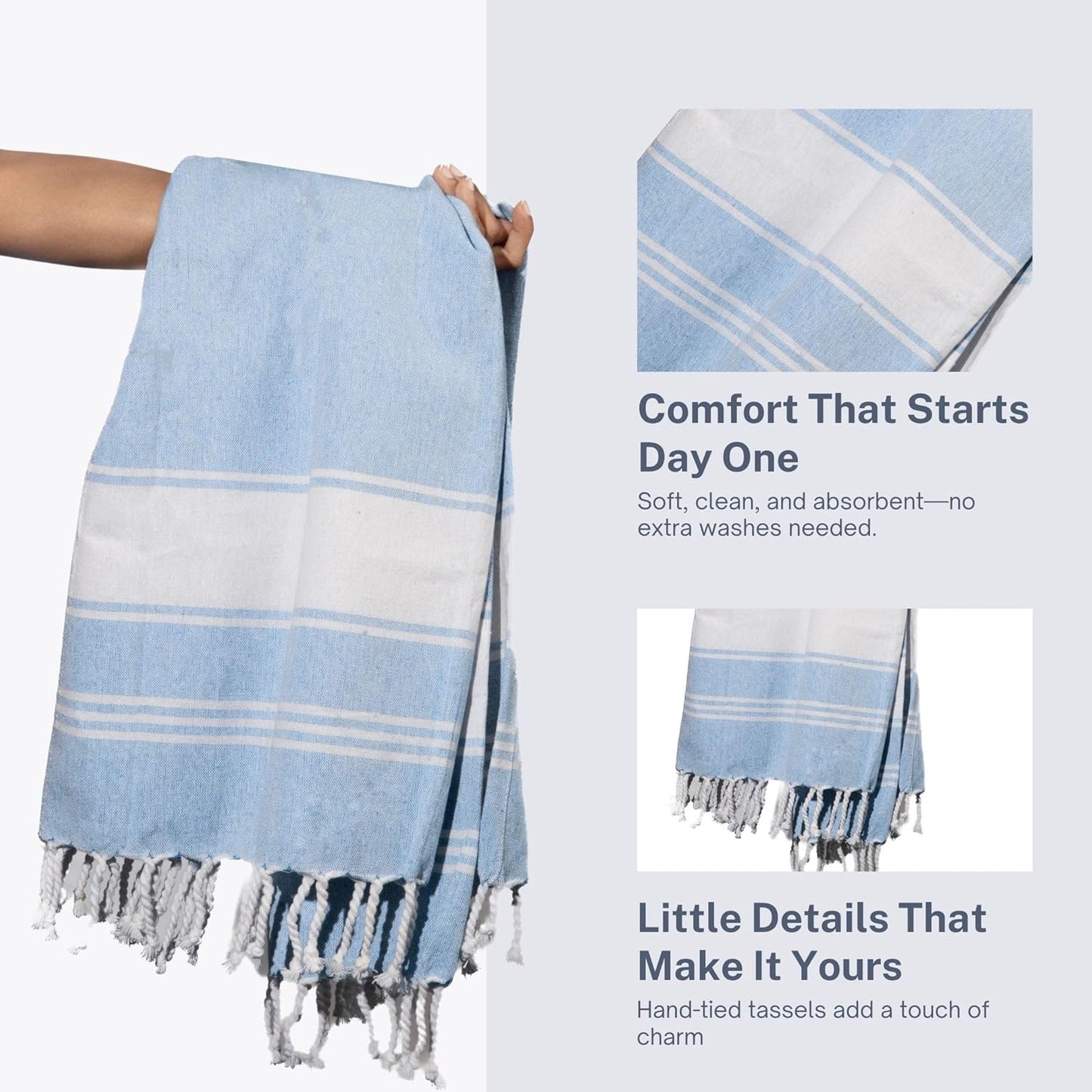 Cotton Turkish Beach Towel Towels Oversized 36"x72" Pool Absorbent Extra Large Quick Dry Sand Travel Towel (Sky Blue, 2 Pack)