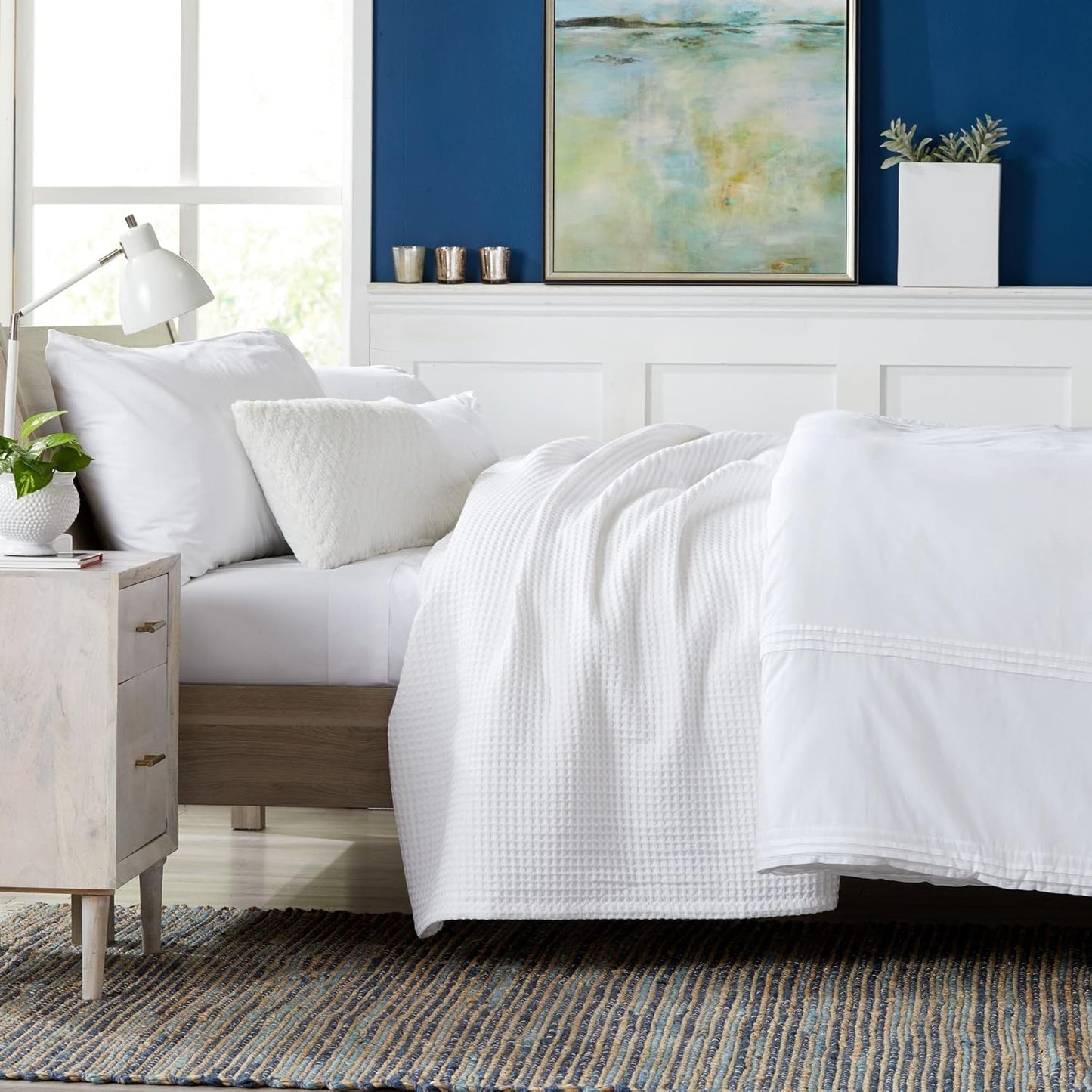 100% Cotton Waffle Weave Bed Blanket | Soft, Breathable, and Lightweight Blanket for All-Season | Perfect for Layering | Brielle Collection (King, White)