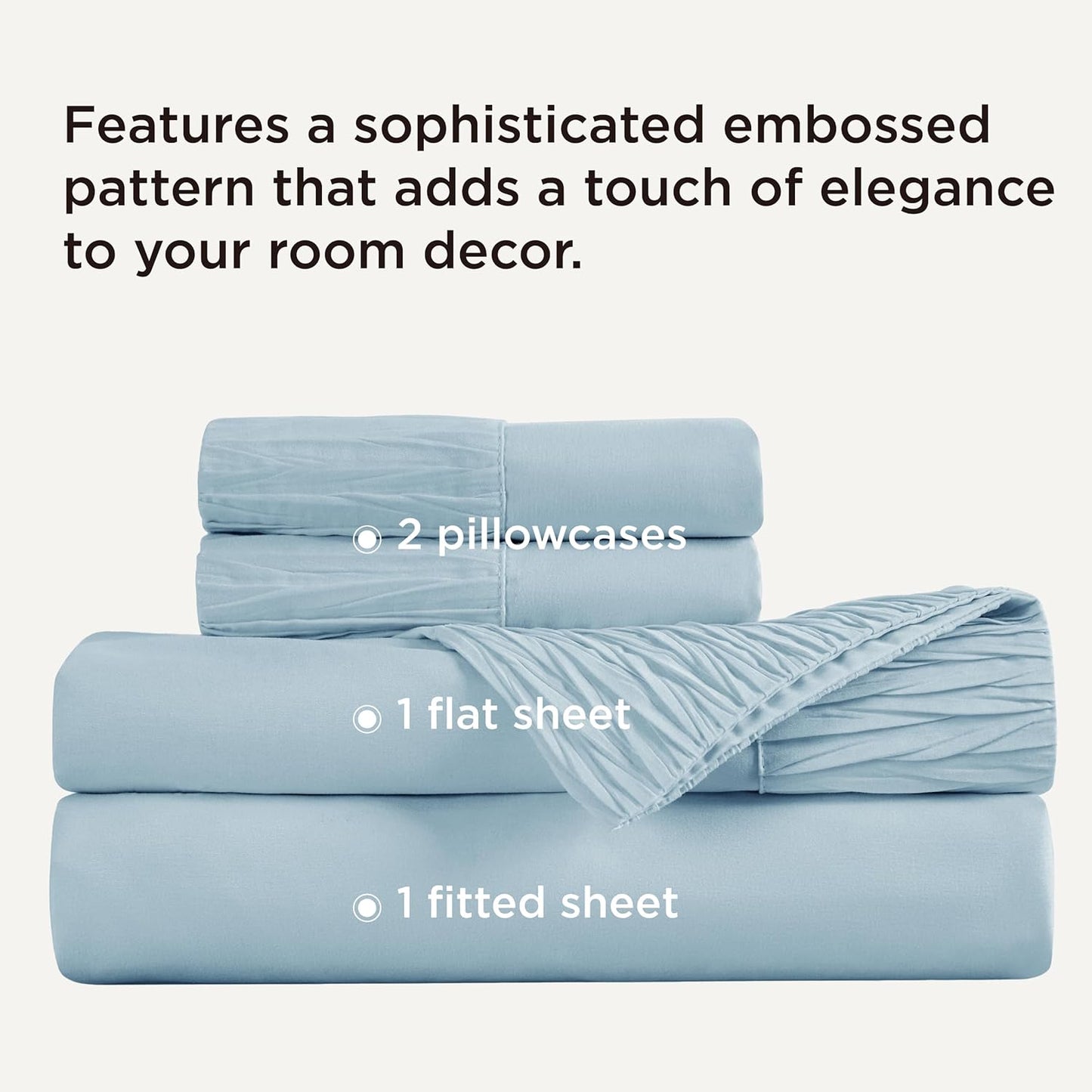 Bedsure Full Size Bed Sheets - 4 Pieces Soft Full Sheet Set - Breathable & Cooling - Hotel Luxury - Easy Care Polyester Microfiber Bedding for Women, Men, Light Blue
