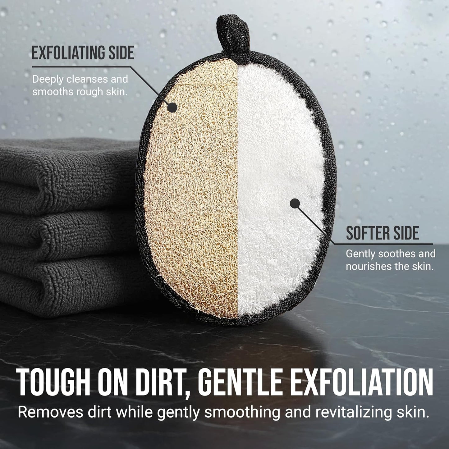 CraftsOfEgypt Natural Loofah Body Scrubber for Men, 2PCS Black & White Set – Egyptian Luffa Sponge Exfoliator for Shower, Bath & Body Care, Durable Men's Hygiene Pad, Gentle Skin Exfoliating Tool