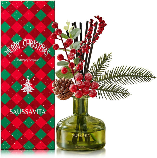 Flower Reed Diffusers Set, 7.10 oz Christmas Cedar Scented Diffuser with 7 Sticks, Long Lasting Home Fragrance for 120 Days, Perfect for Bathroom, Shelf Decor, Air Fresheners
