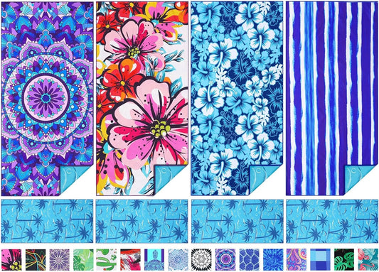 4 Pack Microfiber Thin Beach Towel Lightweight 71x32 Oversized Extra Large Sand Free Towels Quick Dry for Travel Pool Yoga Gym Sports Beach Accessories Vacation Essential Gift
