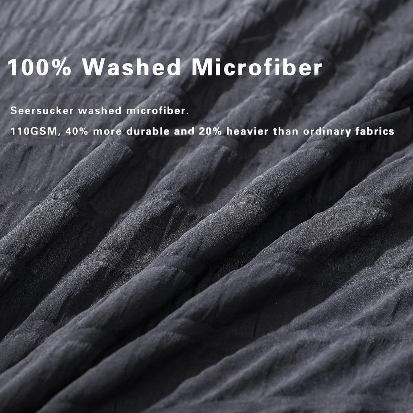 AveLom Seersucker Duvet Cover Set King Size (104 x 90 inches), 3 Pieces (1 Duvet Cover + 2 Pillow Cases), Black Ultra Soft Washed Microfiber, Textured Duvet Cover with Zipper Closure, Corner Ties